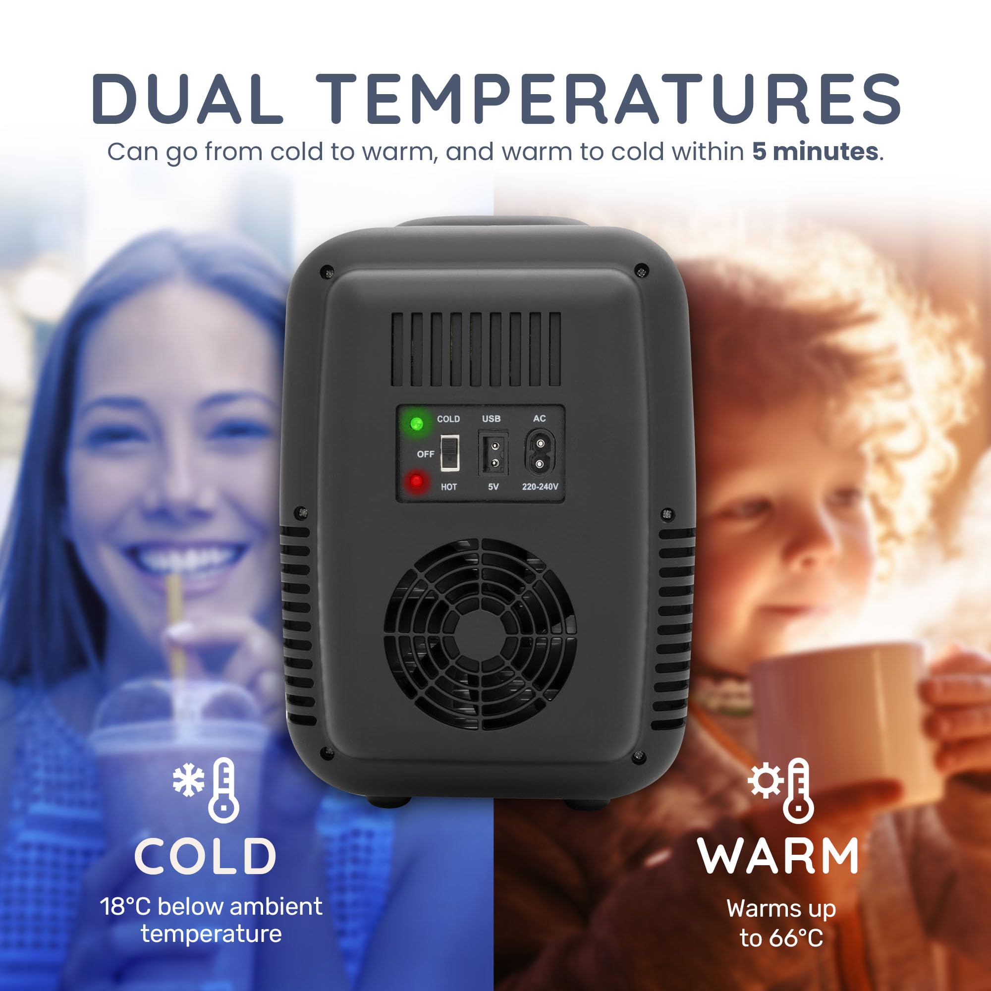 CUQOO Mini Fridge 4 Litre Quiet AC/DC Portable Cooler & Warmer for Drinks, Skincare & Food, Compact Tabletop Design, for Bedrooms, Home, Caravans, Cars, Thoughtful Gift Idea — view 10