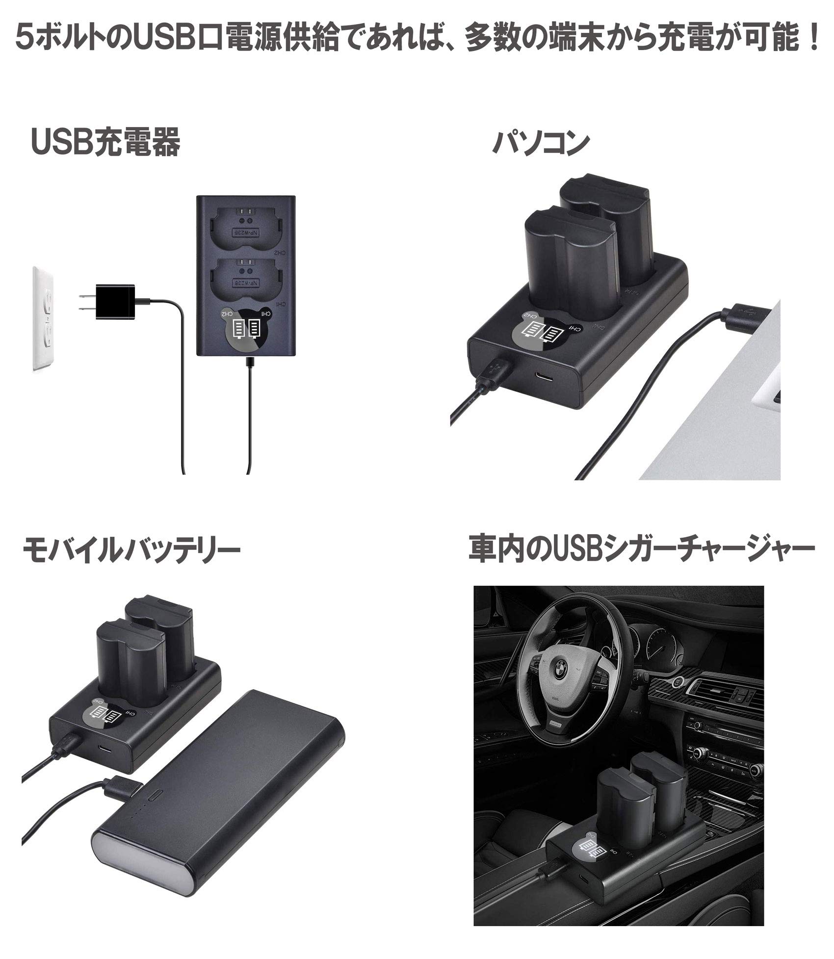 Amazon.co.jp: NinoLIte USB型 デュアルバッテリーチャージャー 