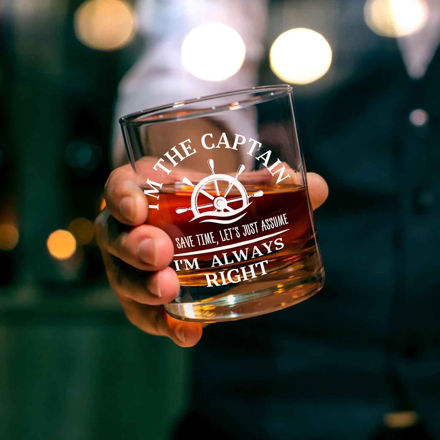 Voatok Boat Captain Gifts Whiskey Glasses 10 oz, Nautical Gifts for Boat Owners Men, I'm the Captain Always Right Old Fashioned Rocks Glasses for Men Drinking Scotch Bourbon Cocktail Liquor Vodka - Image 4
