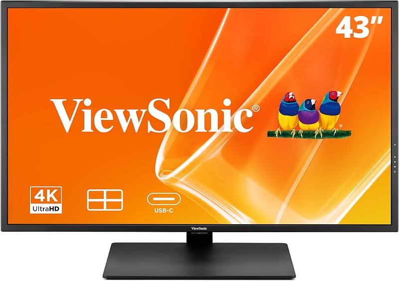 VX4381U-4K 43 Inch 4K Monitor, with HDR10 for Seamless Home and Office Entertainment, Multi-Picture Support for 4 Simultaneous Inputs, 65W USB-C, HDMI, and DisplayPort Inputs
