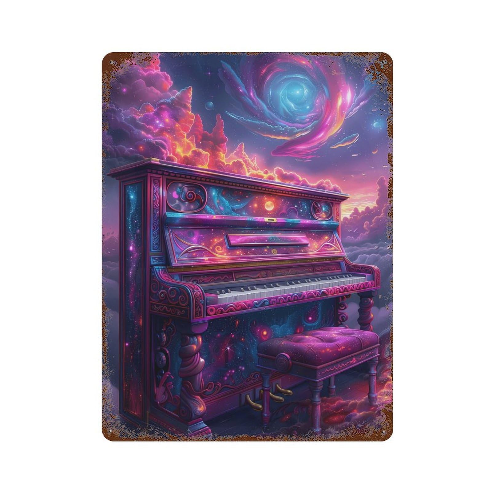 Garage Style Cosmic Piano Rusty Metal Tin Sign 15.7"x11.8", Farmhouse Wall Decor for Bar And Workshop
