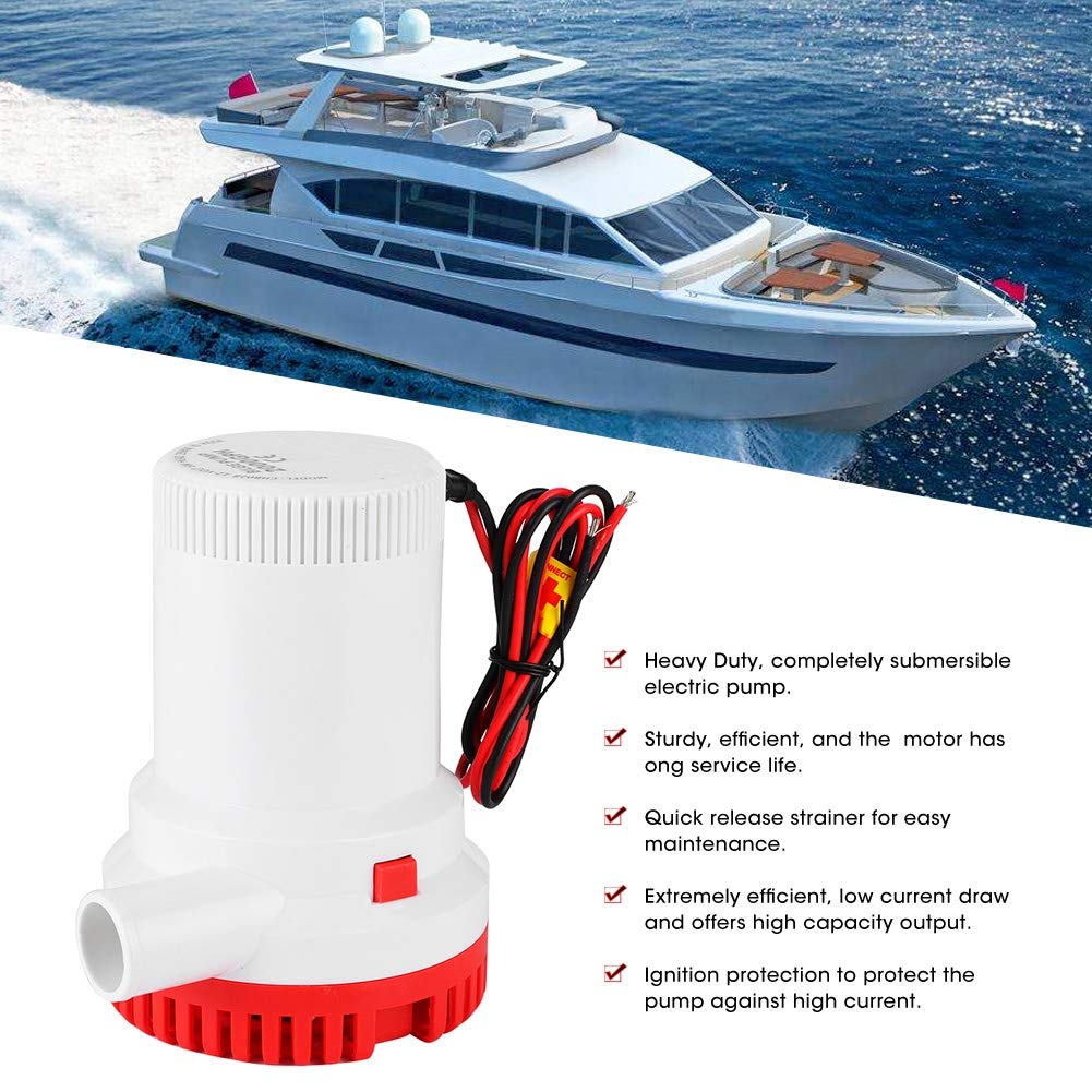 Bomba De Achique Sumergible 2000GPH Para Barcos Accesorio Marino DC SFBP1-01 Bomba Sumergible Resistente Con Eje De Acero Inoxidable Y Protección Contra Ignición Ideal Para Uso En Embarcaciones