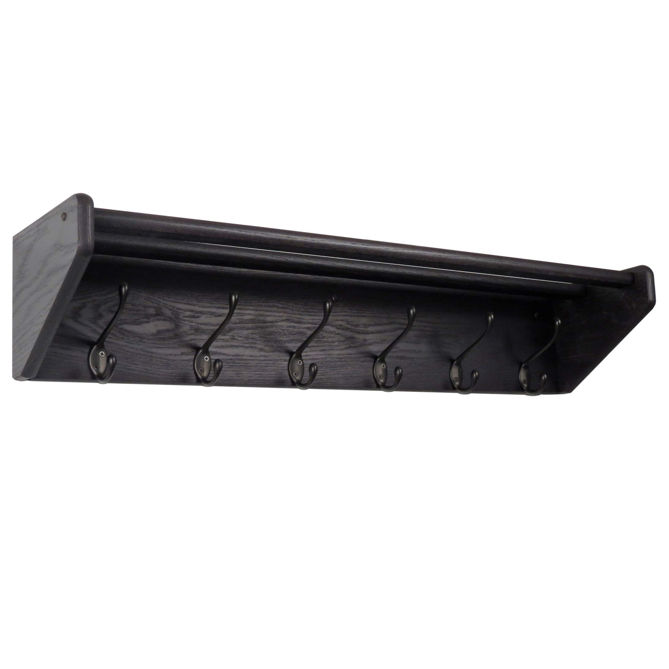 Wooden Mallet6 Shelf, Black Hooks, Coat Rack