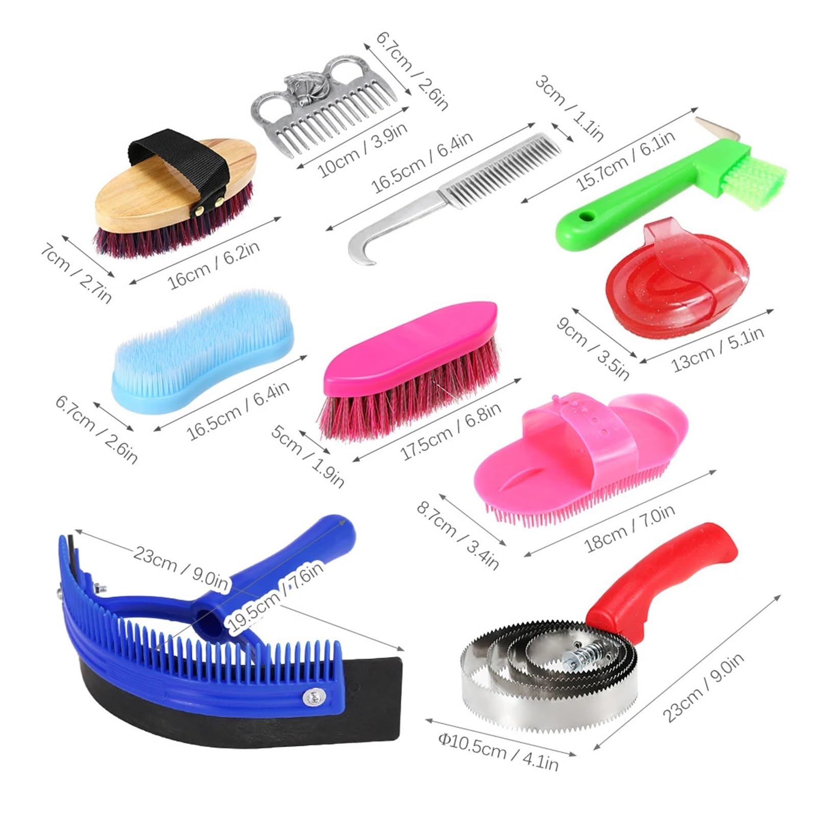 Kit de Aseo for Caballos 10 en 1: Incluye Peine for Crin y Cola, Cepillo Masaje, raspador Sudor, limpiacascos Estropajo