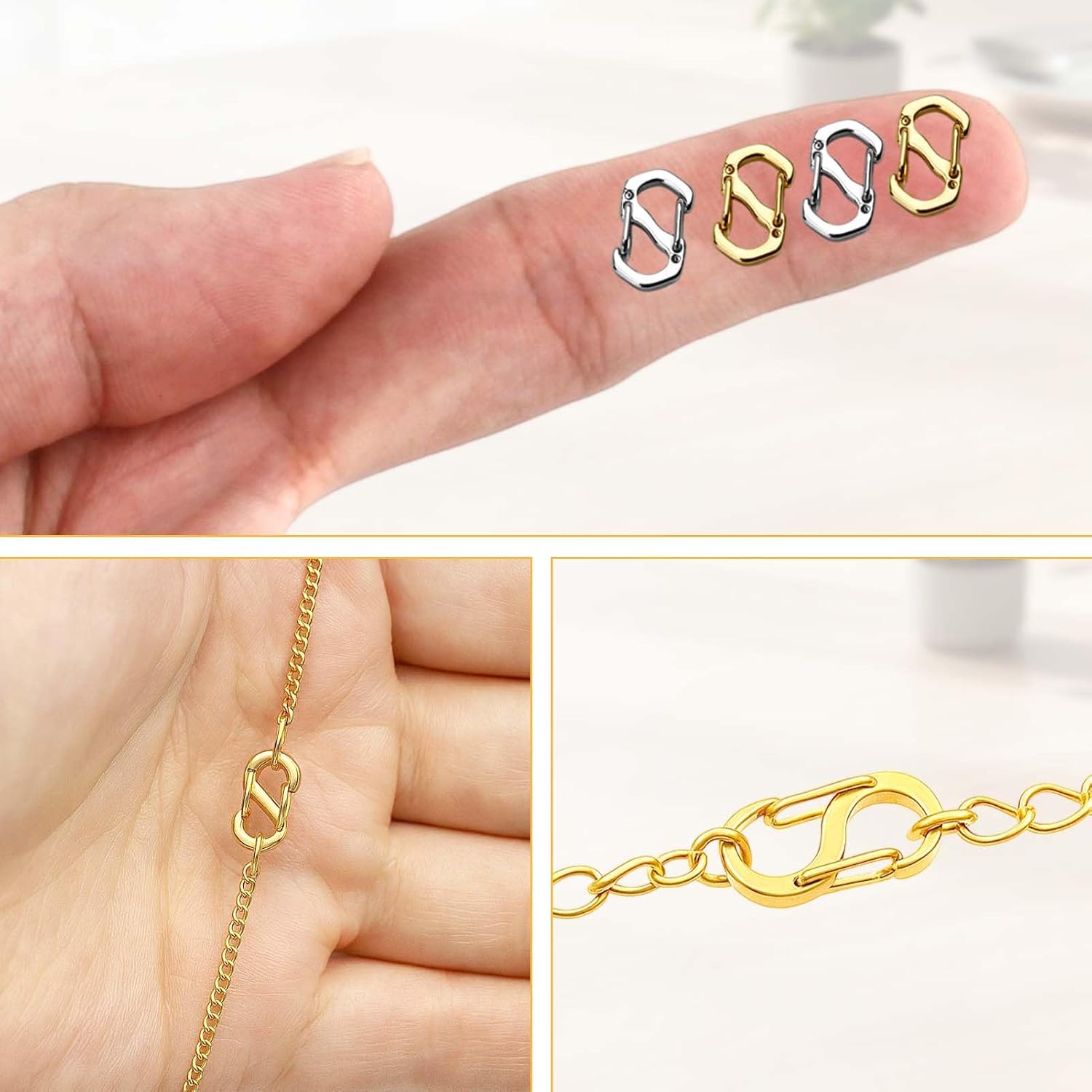 8Pcs Double Opening Necklace Shortener Lobster Clasp,Silver and Gold Chain Bracelet Shortener Connector Stainless Steel Closures for Jewelry Making - Image 2