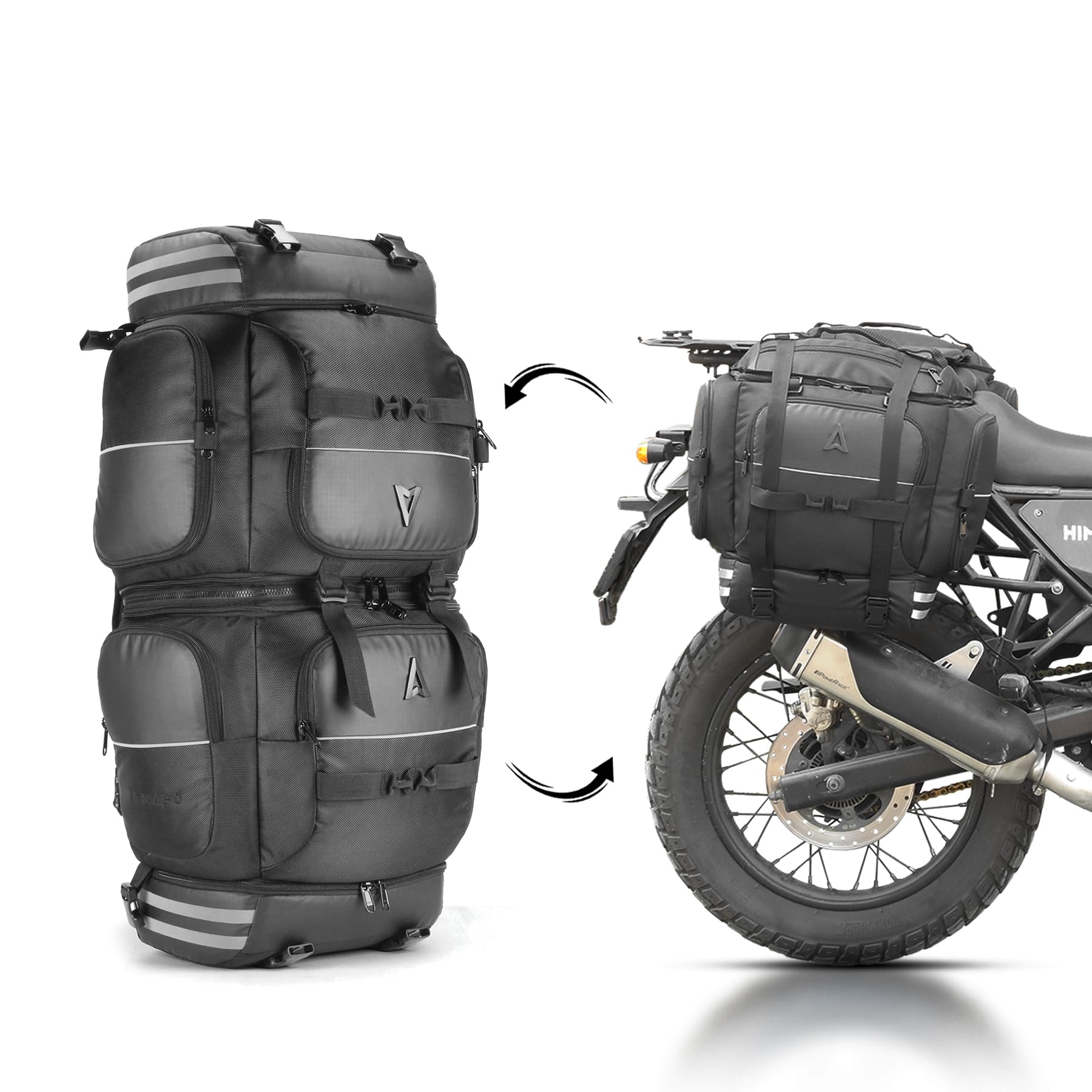 STRABO Daytona V2 Saddlebags + Backpacks for Bikes, Water Resistant- Colour Black (80L)