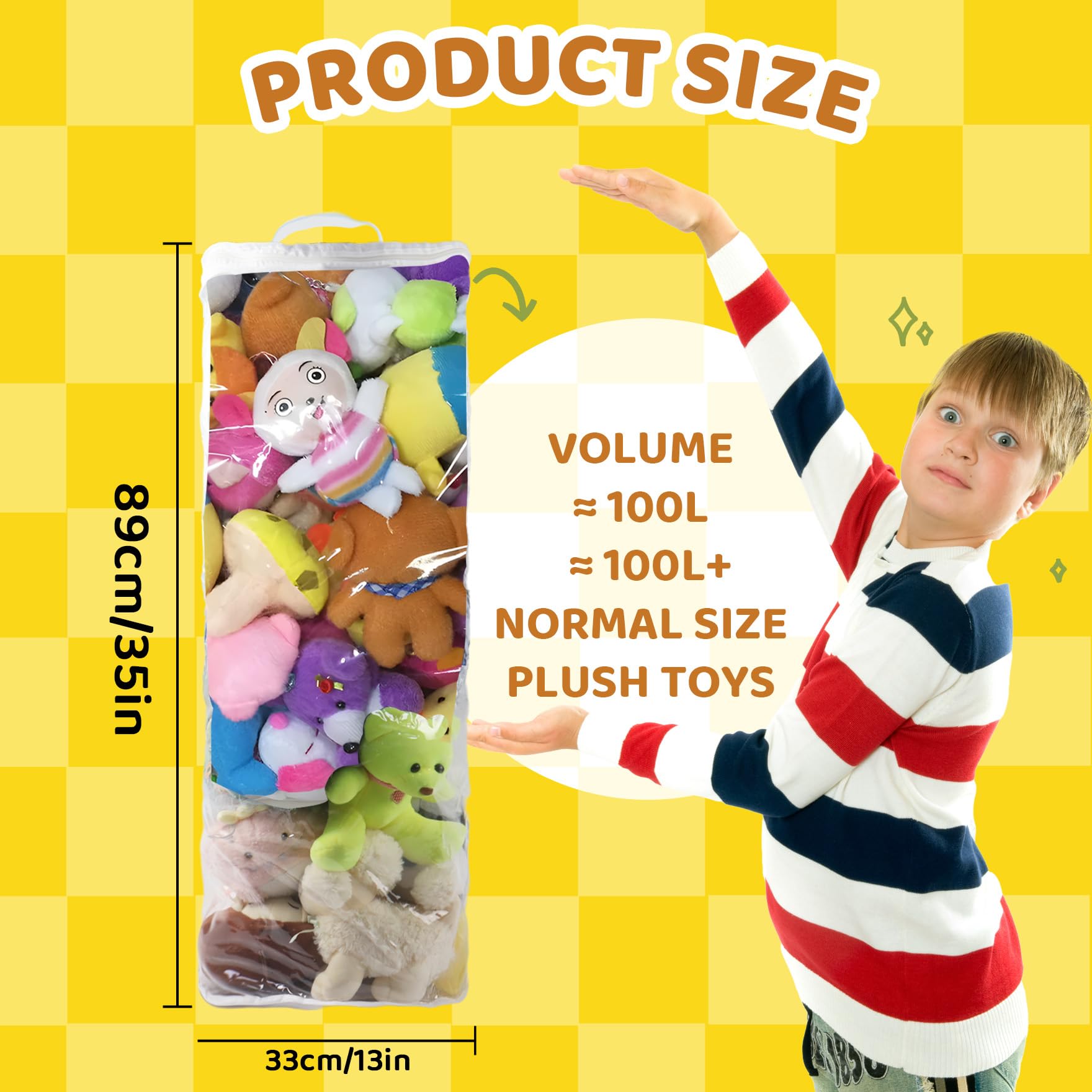 Klmnop Cylinder Stuffed Animal Storage Bean Bag Cover for Kids, Large Clear Soft Stuff Animal Storage Bag - Organize, Sit, Play, Suitable for Bedroom Nursery Play Room(35×13×13 Inch)