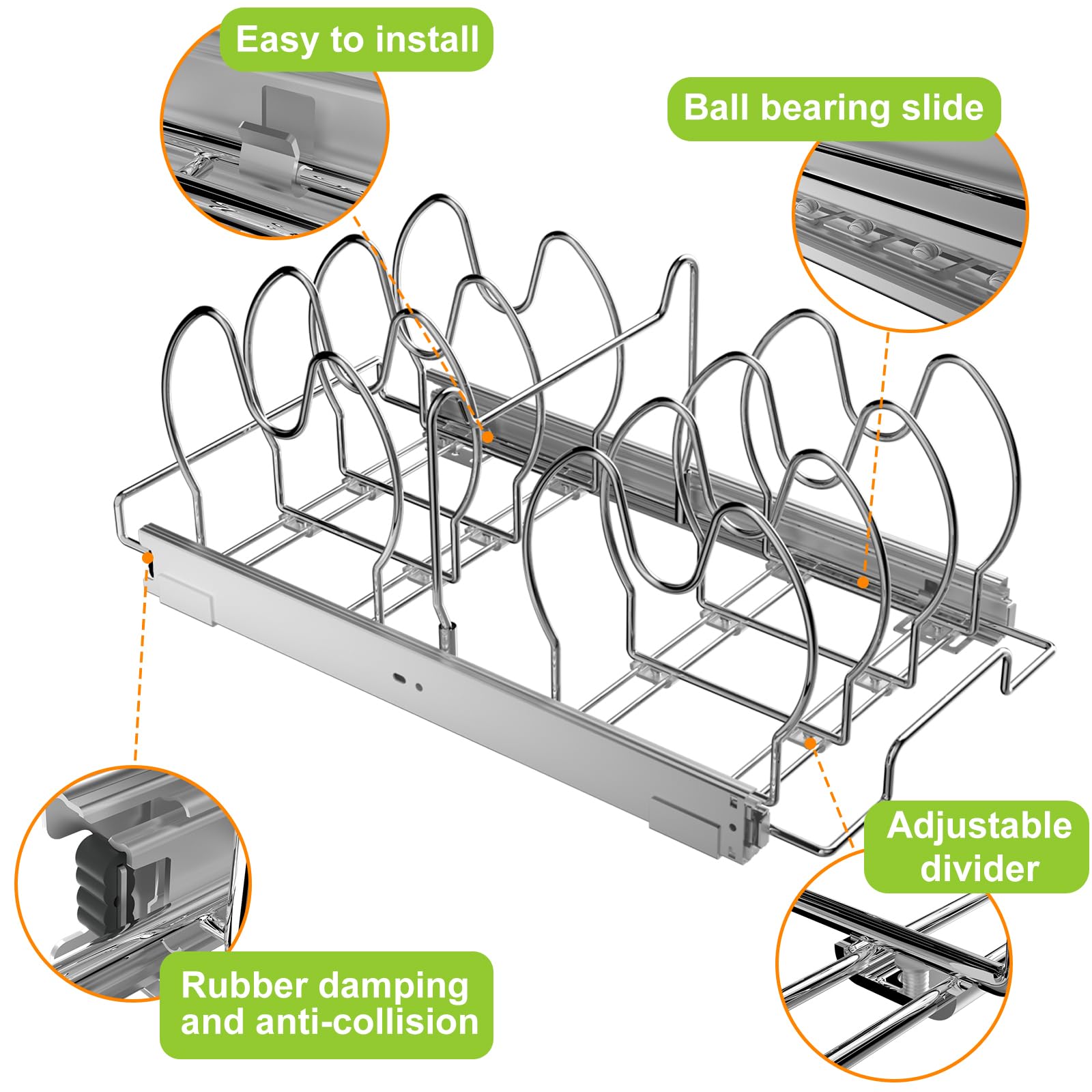 Ausziehbarer Organizer für Töpfe und Pfannen, verstellbar, ausziehbar, Pfannen- und Topfdeckel-Halter unter Schrank, Küchenorganisation und Aufbewahrung, Schneidebrett, Backformen-Organizer, 27,9 cm B