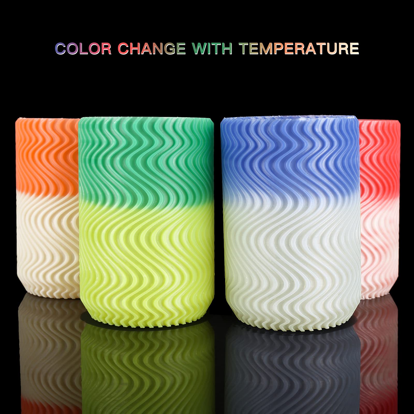 AMOLEN Paquete filamento 3D PLA 1,75 mm, cambio color con filamento temperatura, verde/azul/rojo/naranja, paquete 4 bobinas 200 g