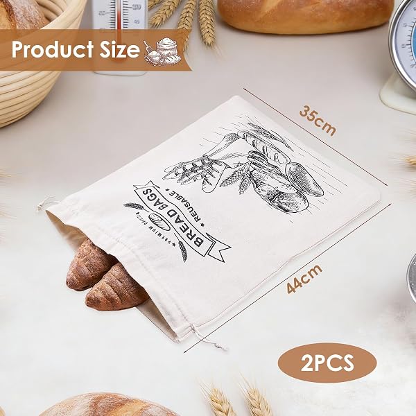 Tiusixsy 2 Pezzi di Sacchetti per Pane in Cera d'Api 44cm×35cm, Riutilizzabili, Sacchetti in lino con cordoncino, Sacchetto Per Pane In Lino, Per Pani, Patate, Frutta E Verdura - 2