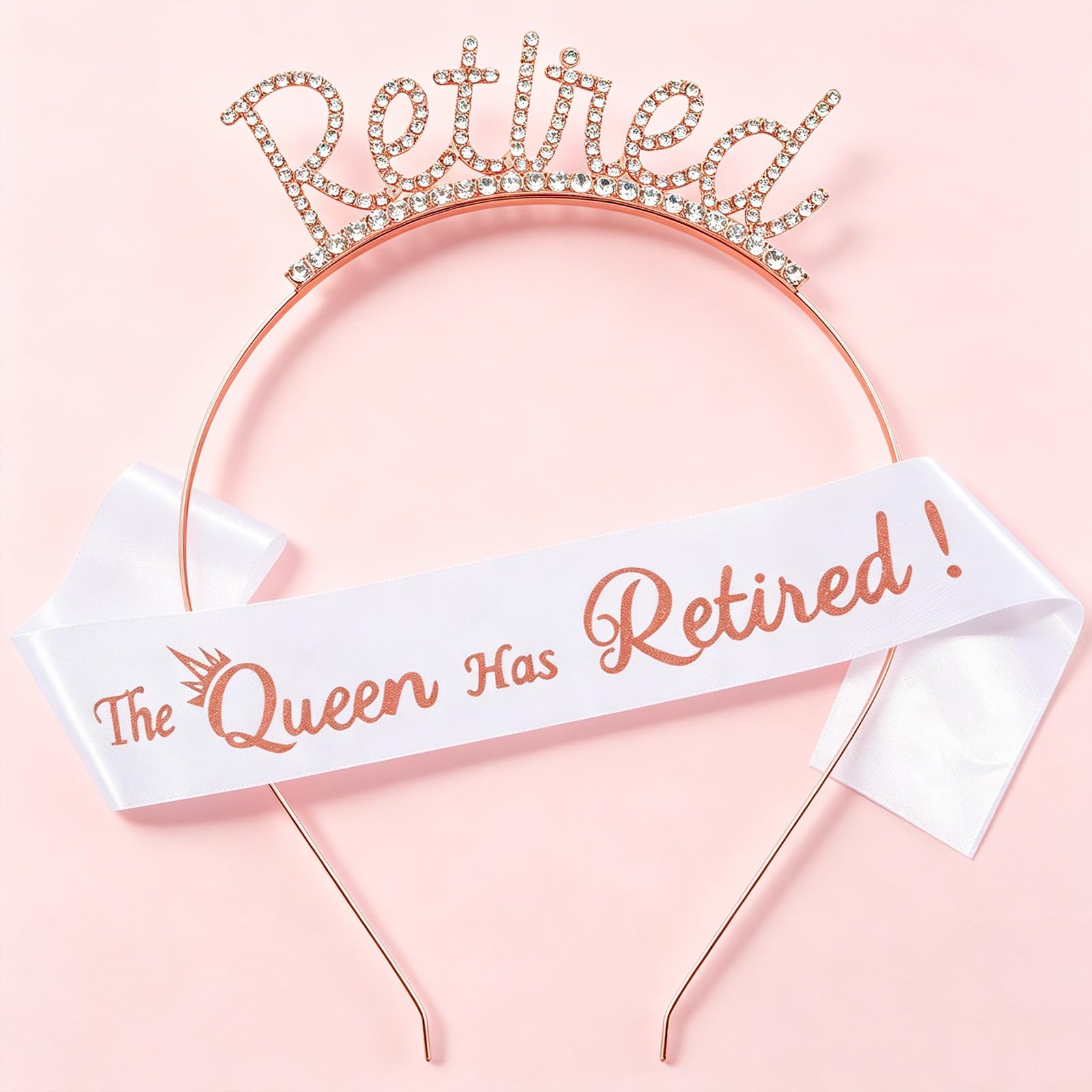 RETWOT Retirement Sash and Headband for Women, Elegant Sparkling Rhinestone “Retired” Headband & “The Queen Has Retired!” Sash Set for Retirement Party Decorations