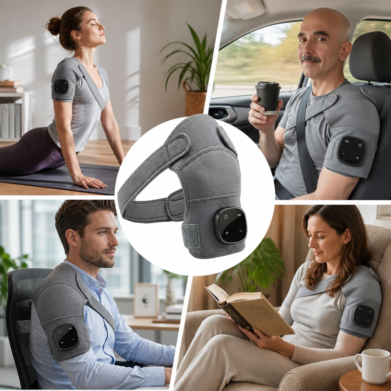 Schulter Massagegerät, Triple Method Schulter Massagegerät, Schultermassage Gerät mit Wärme und Vibration, 5 Heizstufen und 5 Vibrationsmodi, Einstellbar Schultermassage Gerät,Beheizte Schulterbandage