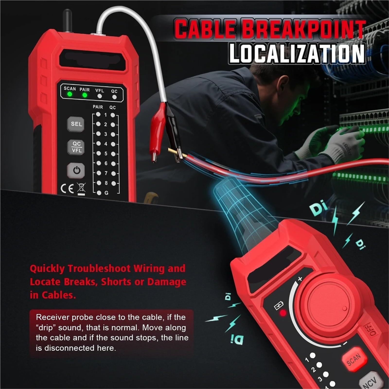 Rastreador de cables RJ11 RJ45 HT800A, comprobador de cables de red, herramienta de prueba de red Cat5 Cat6, localizador de líneas de red, rastreador de cables