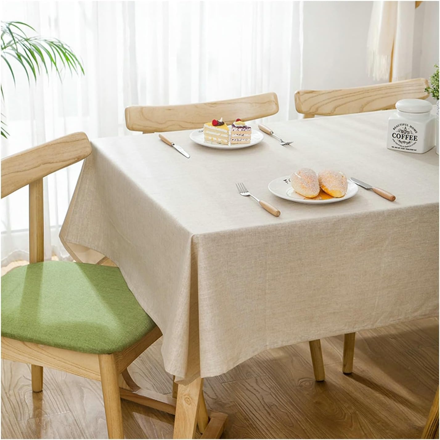 Table Cloth Dinning Table, Rectangular Beige Tablecloth 59" L x 35" W Linen Reusable Solid Color Table Cloths for Parties, Kitchen Dining, Holiday