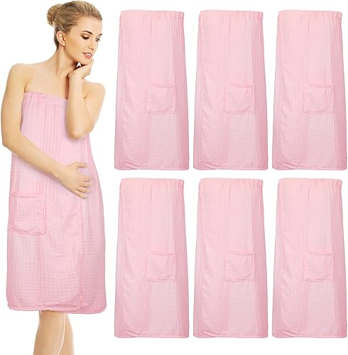 Tigeen 6 batas de gofre para mujer, ligeras, con cierre ajustable, toallas de spa para el cuerpo, bata de baño para mujer, color rosa, Rosado