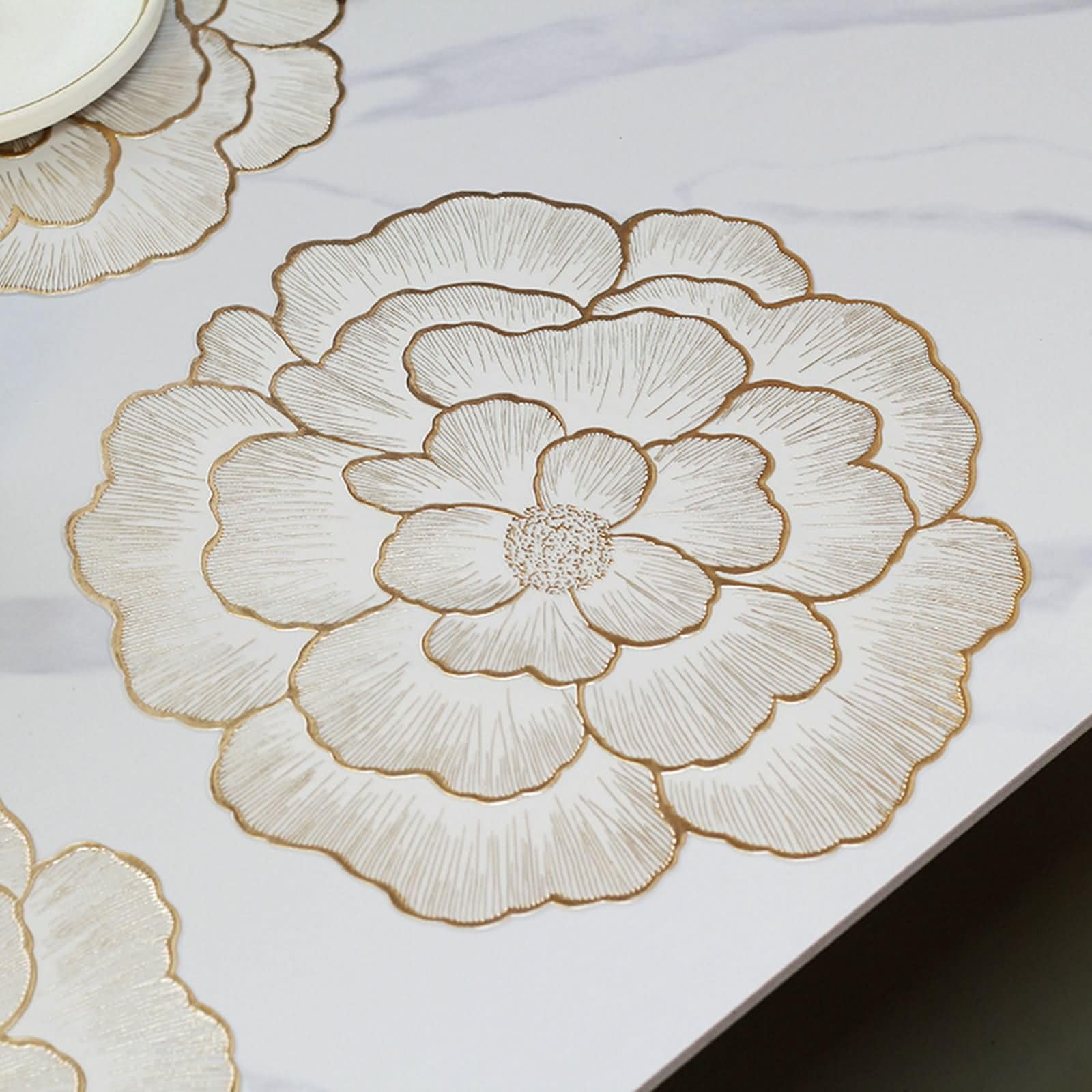 Tovagliette Set 8, 38 CM Tovaglietta Ristorante PVC Oro Rosa, Tinta Unita con Motivo Floreale