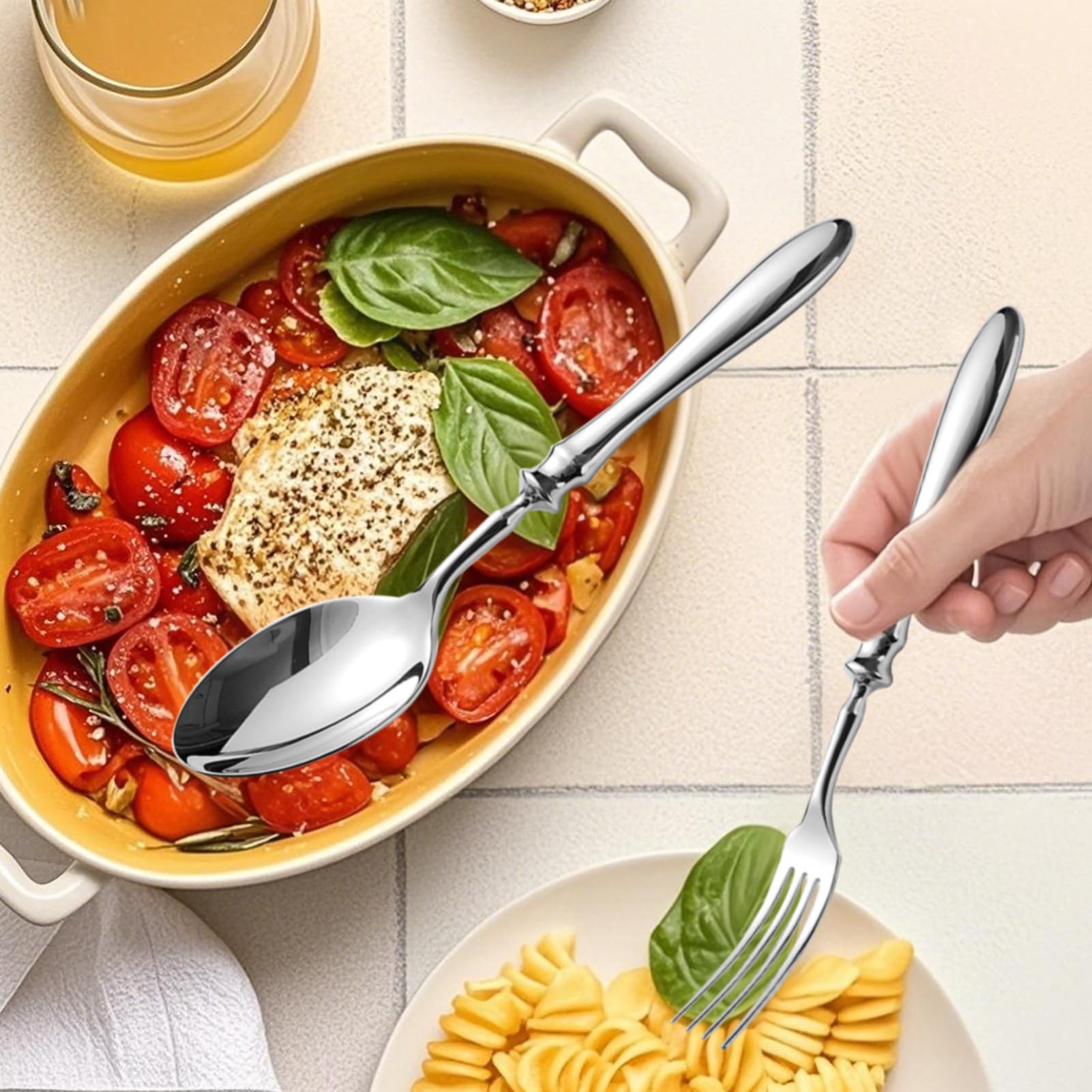 Juego De Cubiertos Cubertería moderna pulida de acero inoxidable | Utensilios cocina para comer Para Cena Boda Camping Restaurante Aire Libre Viaje Ensalada Bistec Postre Sopa