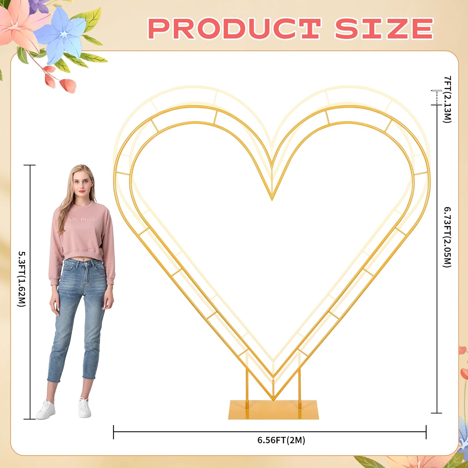 7FT Metal Double Heart Arch Stand for Proposal Heart Balloon Arch Wedding Arch Frame for Ceremony,Valentine's Day,Engagement,Birthday Party Decor (Gold)