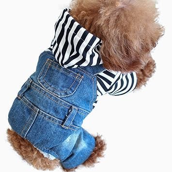 OSPet Dog Denim Hoodies Puppy Jacket Pet Vest Outfit Dog Clothes Jumpsuit Overall for Small Dog