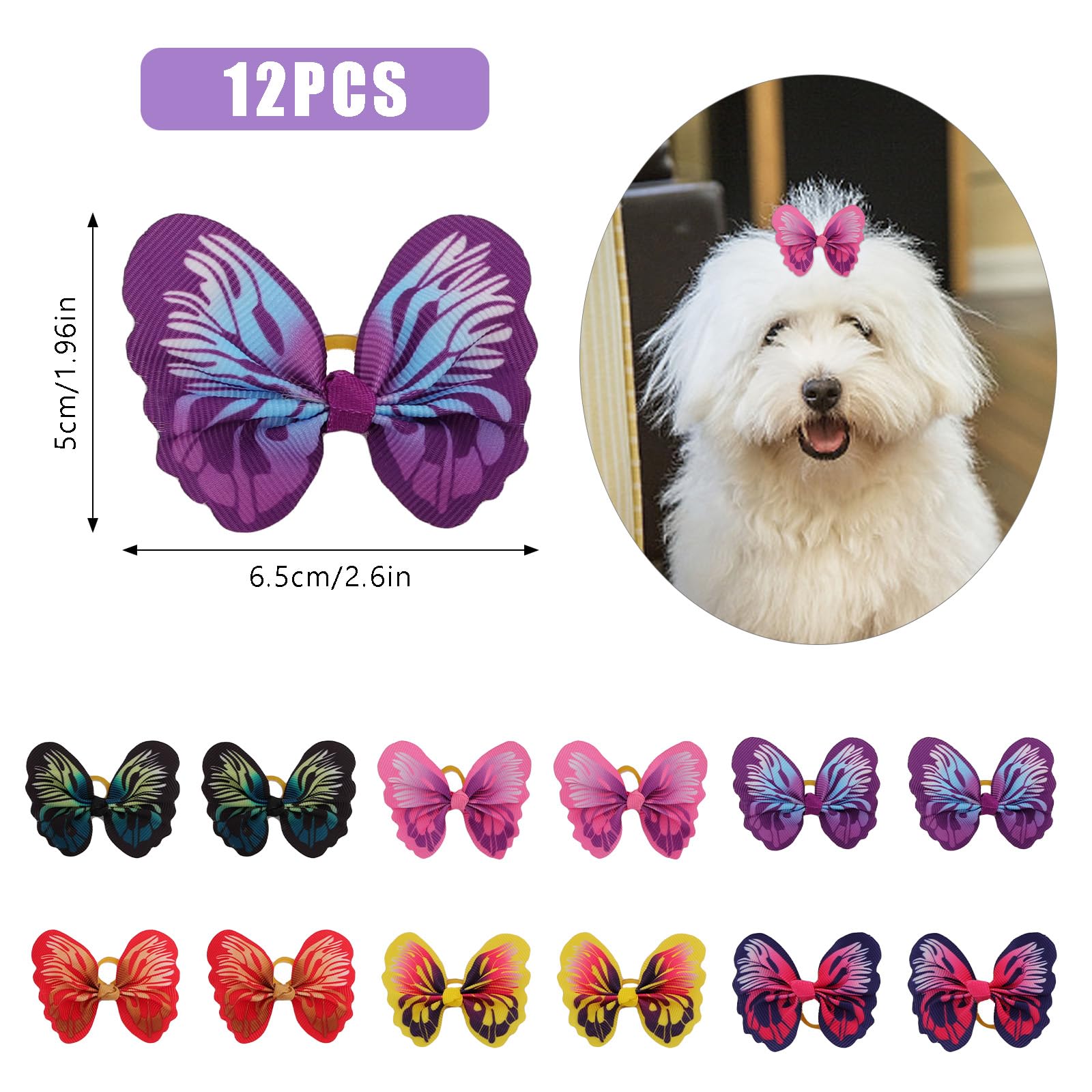 36 Pcs Dog Bows Puppy Kitten Hair Bowknots with Rubber Band Flower Pearls Butterfly Top Knot Pets Dogs Cats Grooming Accessories for Christmas Party Birthday
