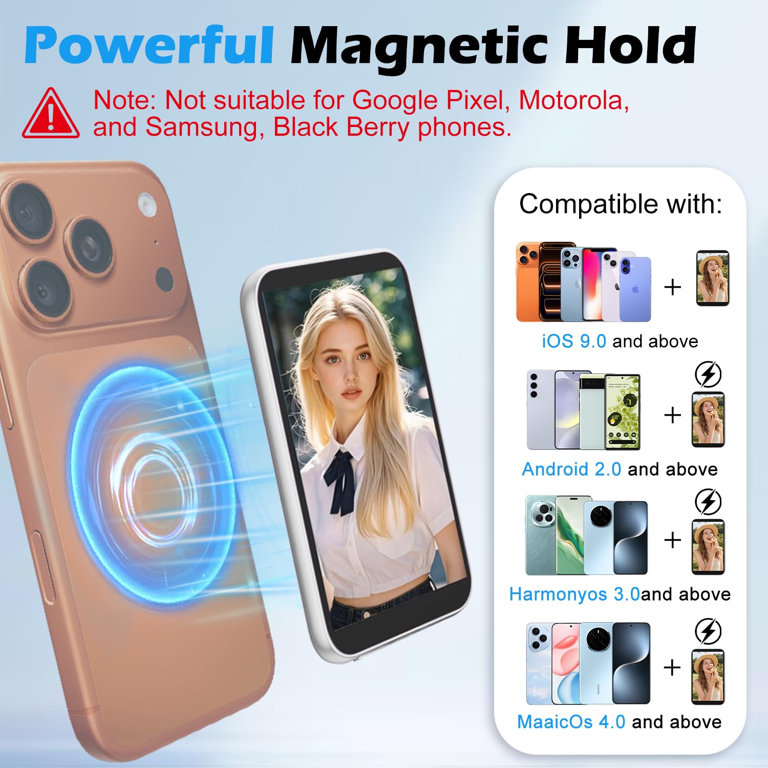 Handy Selfie Monitor für iPhone & Android – 4K Selfie Monitor iPhone mit 3,97" Bildschirm, Bluetooth-Fernbedienung, Magnetring & Langzeit-Akku für Vlog, Live-Stream & TikTok