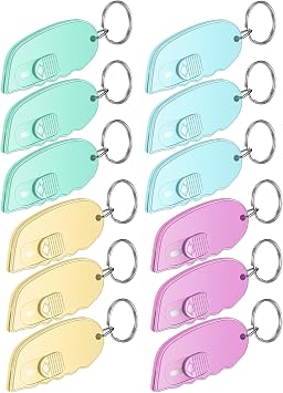 Minatee 12 Pack Mini Box Cutter Portable Mini Keychain Box Cutter with Auto Retractable Blade Pocket Utility Knives Small Letter Opener for Opening Packages Brightly Color