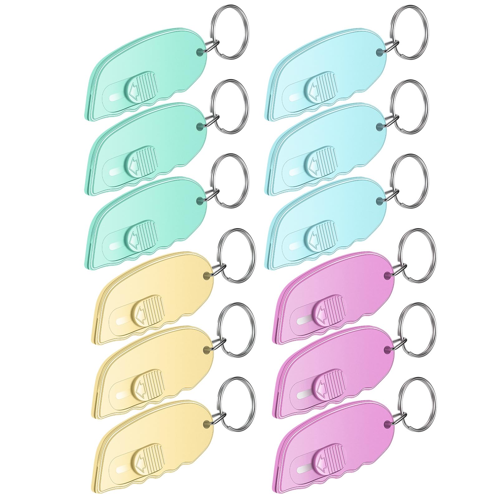 Minatee 12 Pack Mini Box Cutter Portable Mini Keychain Box Cutter with Auto Retractable Blade Pocket Utility Knives Small Letter Opener for Opening