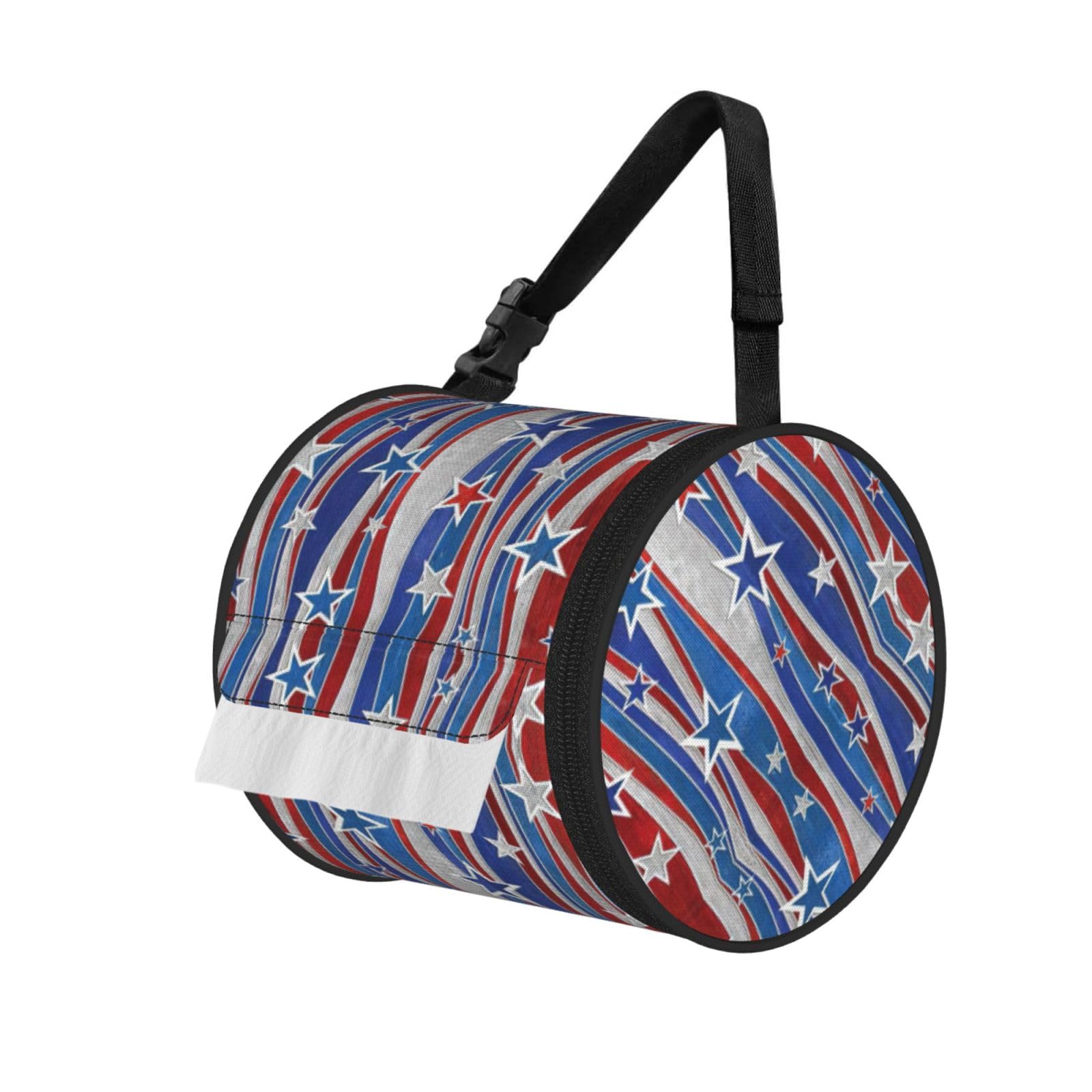 Patriotic Stars Strips Independence Day Printed Roll Paper Carrier Bag, Foldable Oxford Cloth Tissue Case for Camping Hiking Backpack