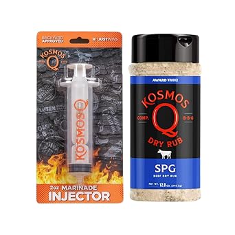 Kosmos Q SPG Seasoning - Savory Blend of Salt Pepper Garlic Seasoning & Meat Marinade Injector 2 oz
