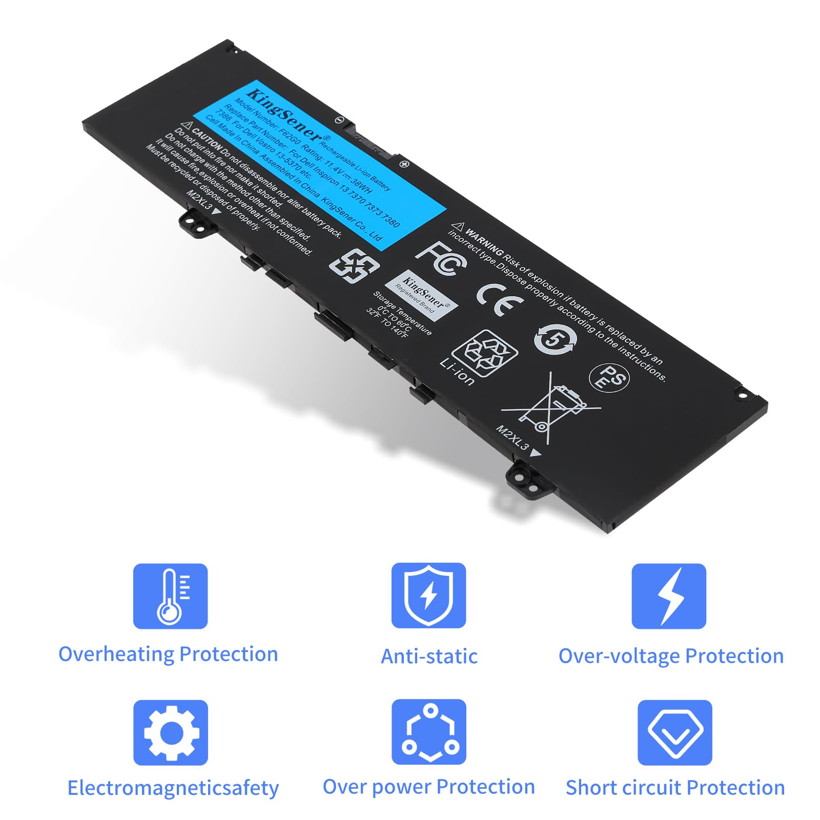 F62G0 Batterie pour Dell Inspiron 7370 7373 7380 7386 38Wh