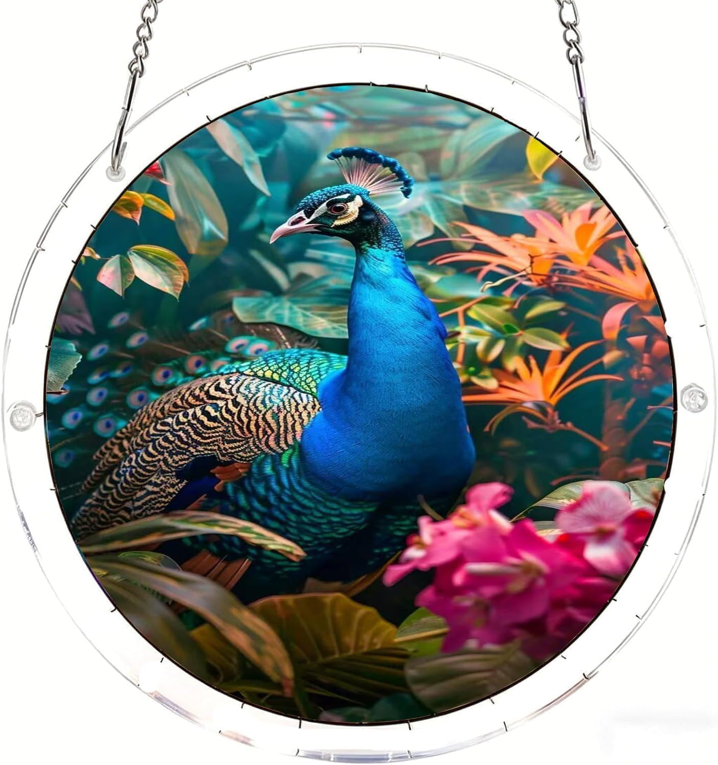Peacock in Flower Acrylic Jigsaw Puzzles Suncatcher, 8.9 Inch Window Hanging Suncatcher Acrylic Puzzle, DIY Home Decor Art Gift
