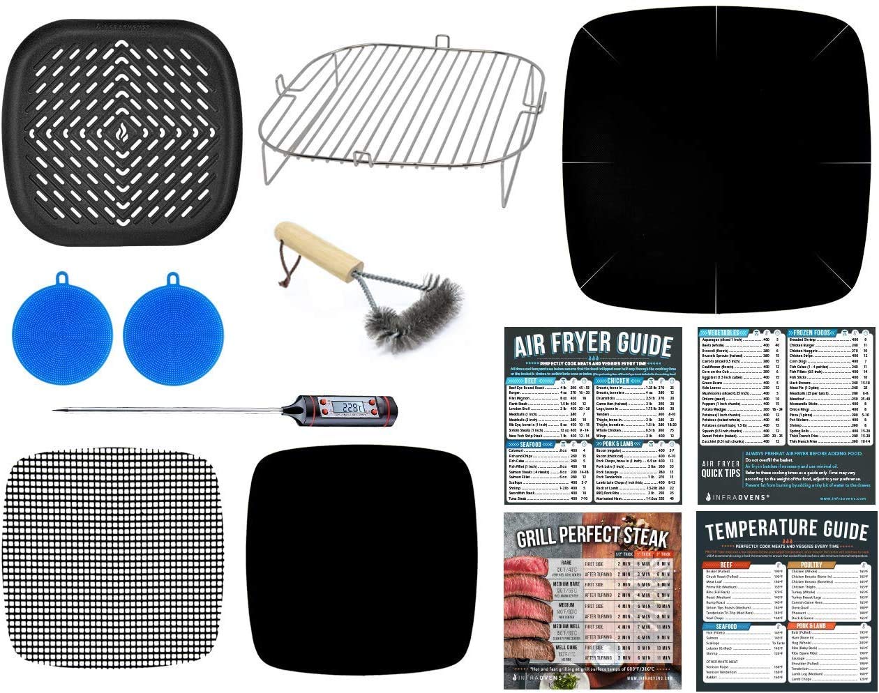 Air Fryer Rack 9.7 inch Toaster Oven Accessories Compatible With Costway 19 QT Aaobosi 21 QT Caynel 12.5 quarts Paula Deen 9.5 QT Zokop 16.9 QT Dash Chef + More XXL + Cooking Cheat Sheet Magnets