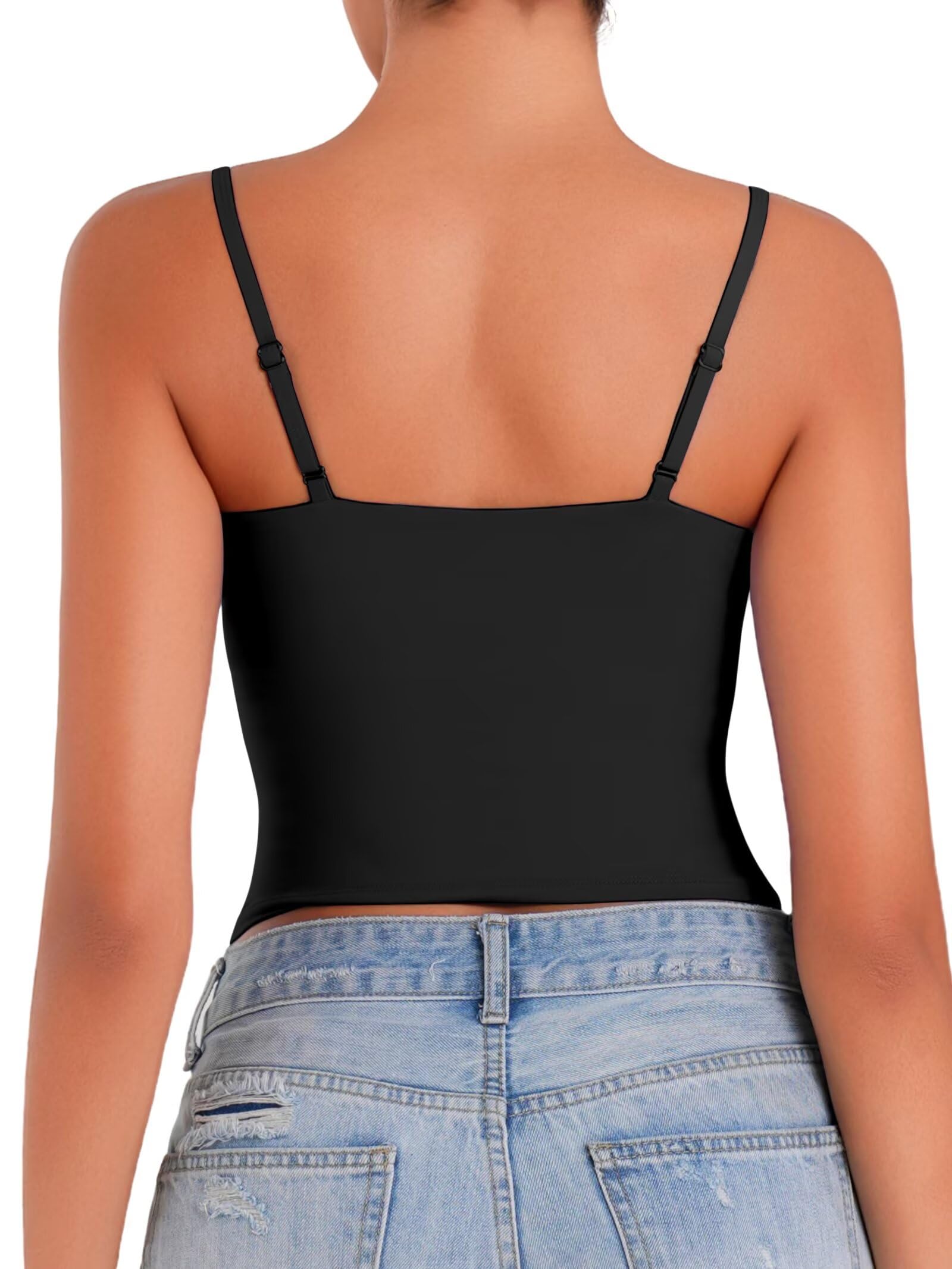 Sunzel Camiseta sin mangas con tirantes delgados para mujer, camisola de doble forro con cuello cuadrado, camiseta de verano para salir, básica