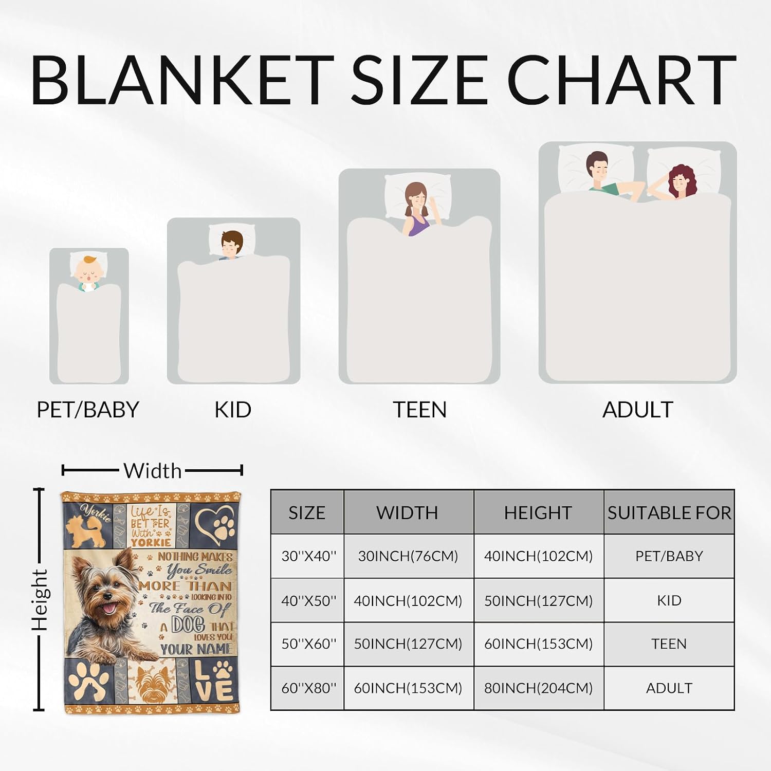 Custom Yorkie Blanket for Dog Lovers - 40" x 50" Inches Warm Fuzzy Blanket Gift for Girls Boys - Cute Flannel Throws for Crib, Couch, Sofa