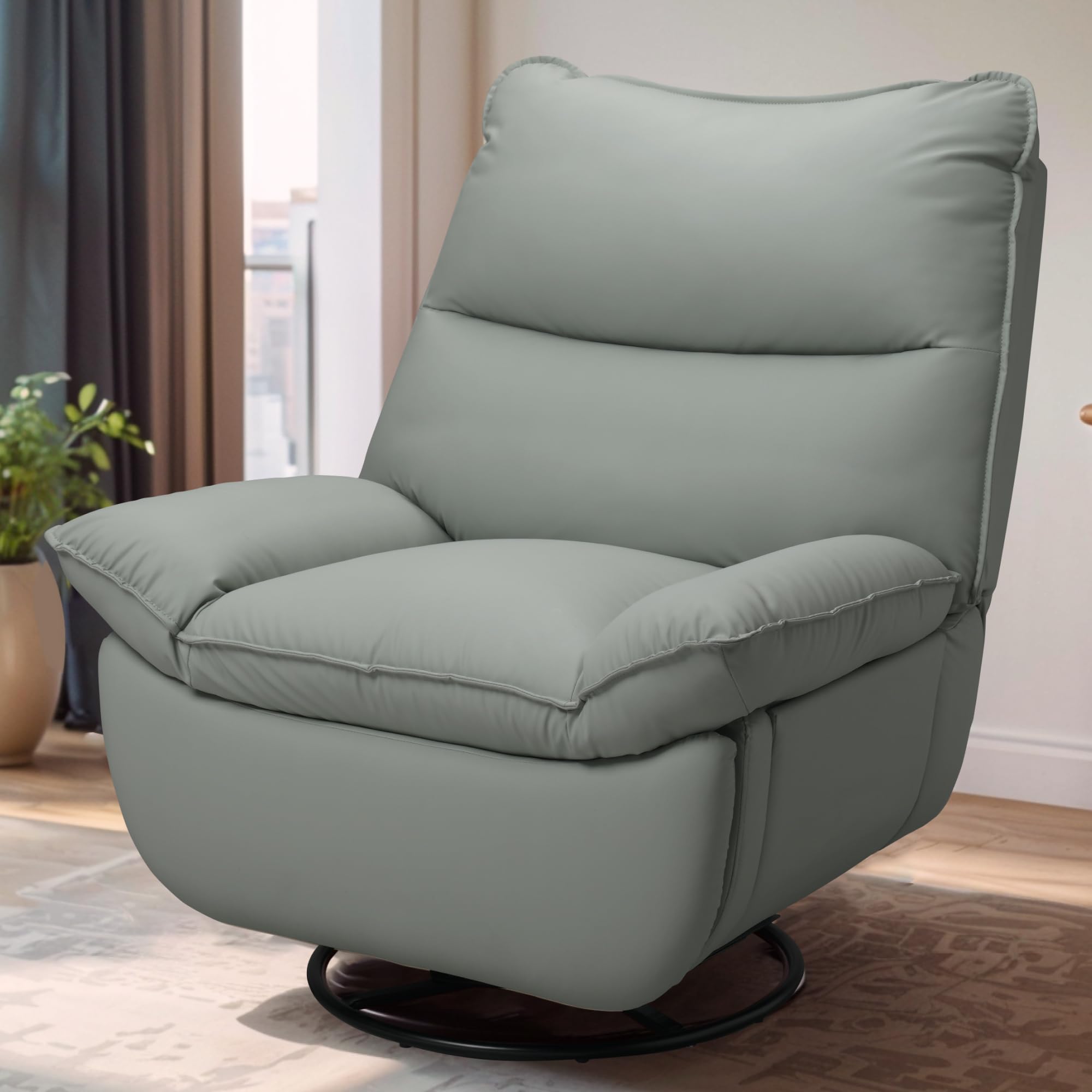 FLEXISPOT Swivel Rocker Recliner Chair for Adults 350 LBS, Oversized Faux Leather Recliner Chair with Side Pocket, 360° Swivel Glider Armless Sofa for Living Room Bedroom Nursery, Blue (XRC7/XC6)