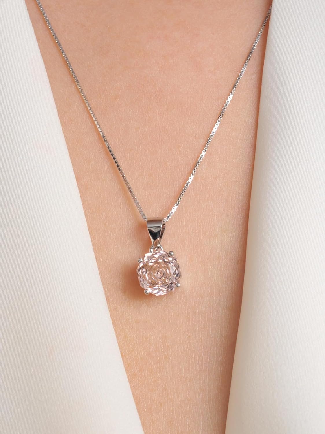 2ct Octagon Cut Morganite & Pink Cubic Zirconia Pendant Necklace - 18 inches 925 Sterling Silver Box Chain for Women, Gift Ready Jewelry - Image 7