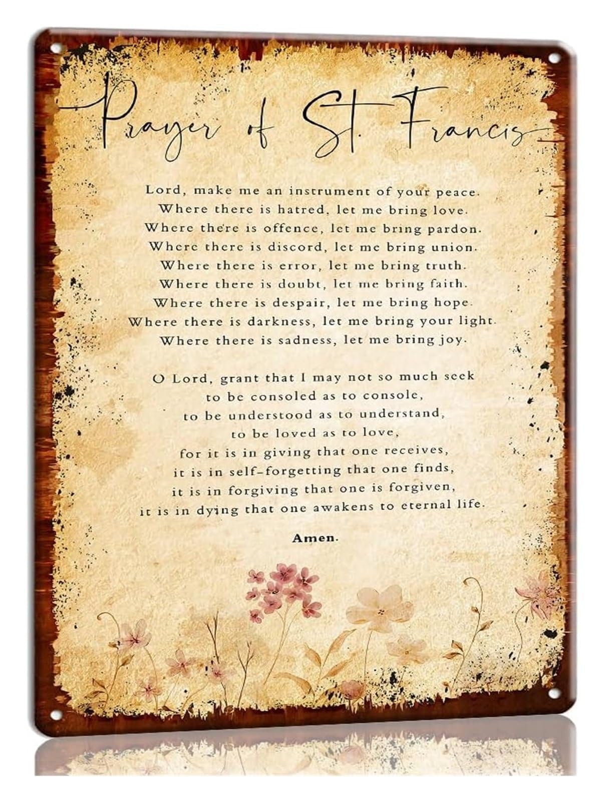 XHAJCSJWGD Metal Tin Sign Saint Francis Prayer Peace Prayer Poster Catholic Wall-Art Floral Christian Decor Religious Quote Prints