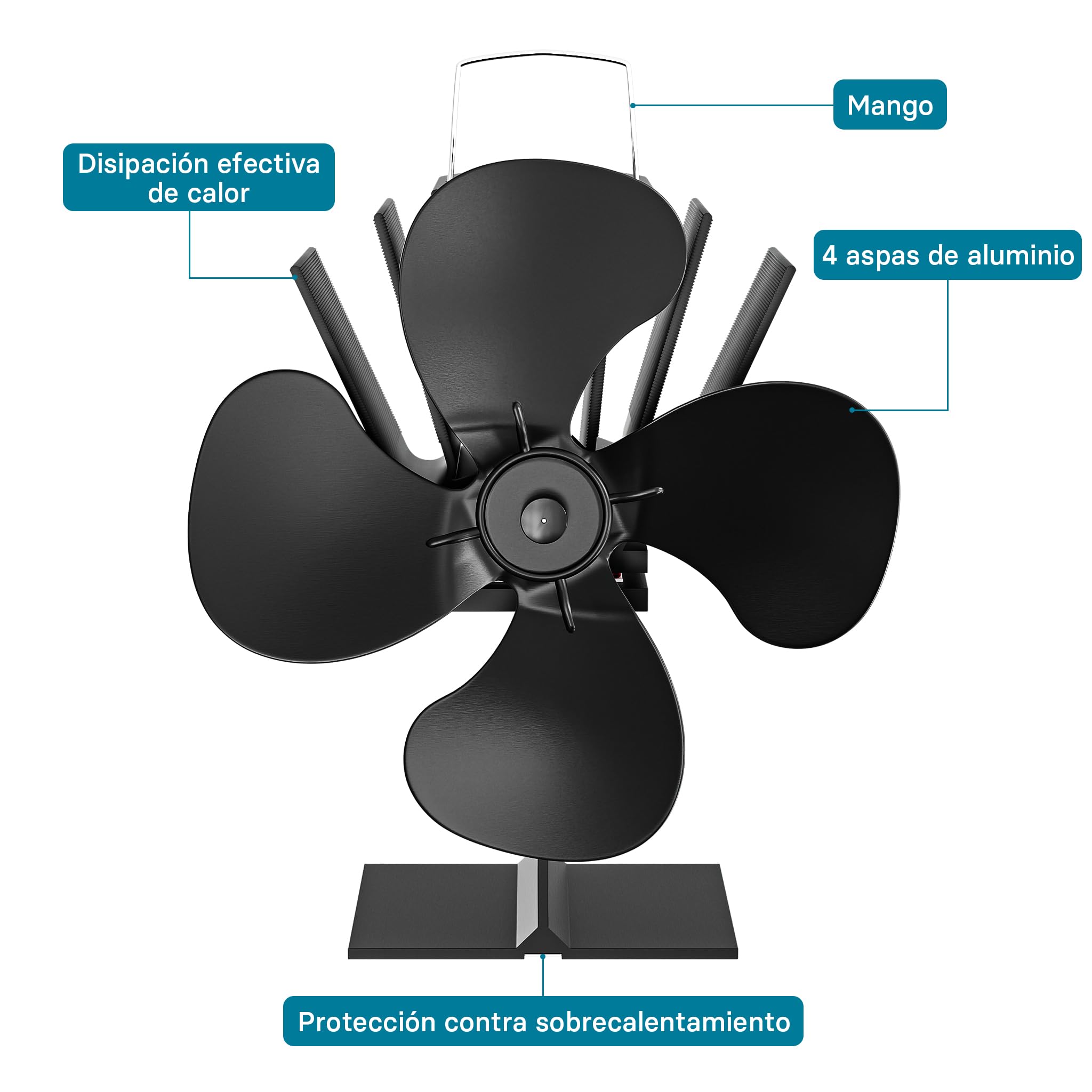 WilTec Ventilador de estufa con 4 palas ventilador de chimenea 70-350°C accionado por calor sin corriente