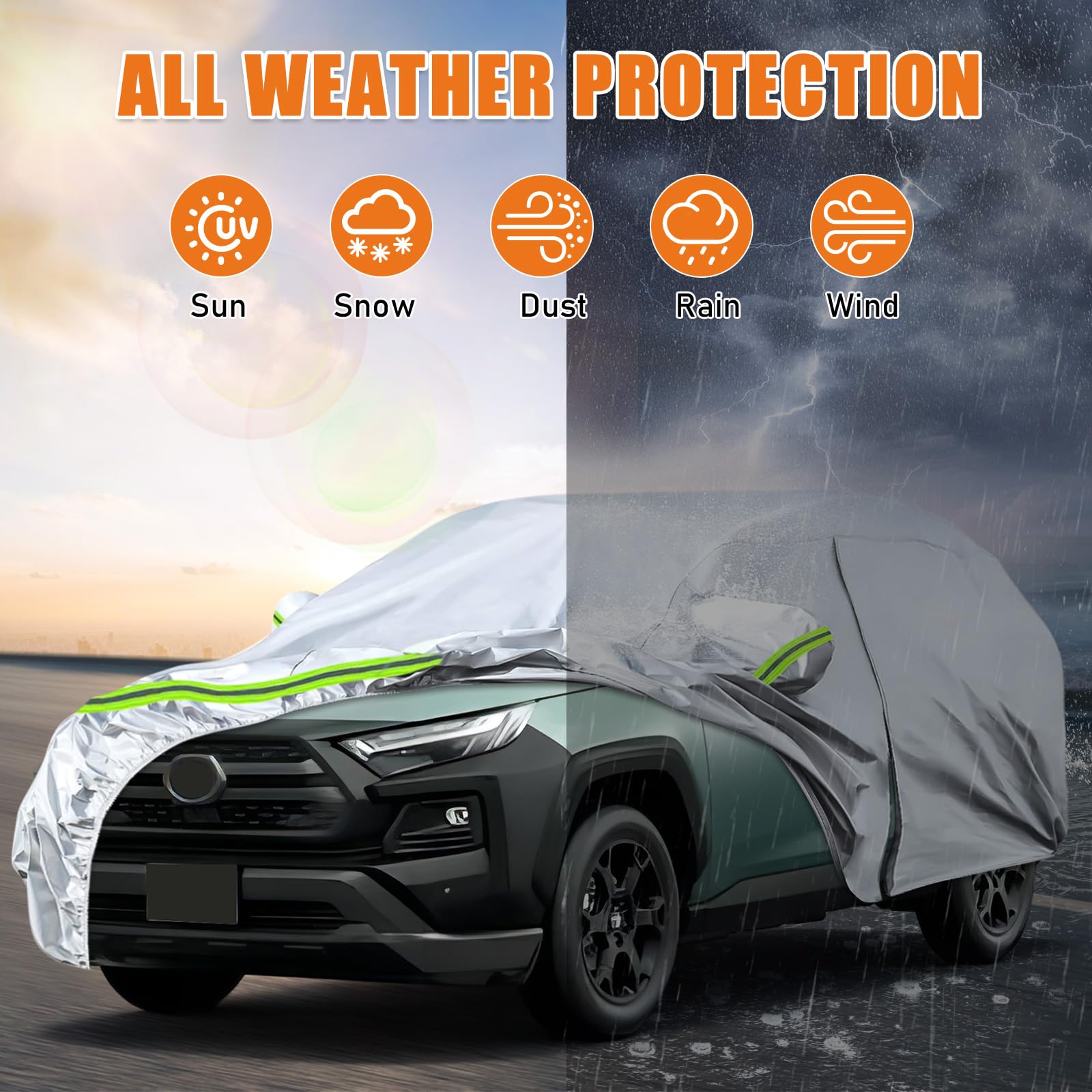 Bâche de voiture extérieur imperméable Toyota RAV4 5 portes SUV 2012-2024 protection pluie soleil poussière UV argent