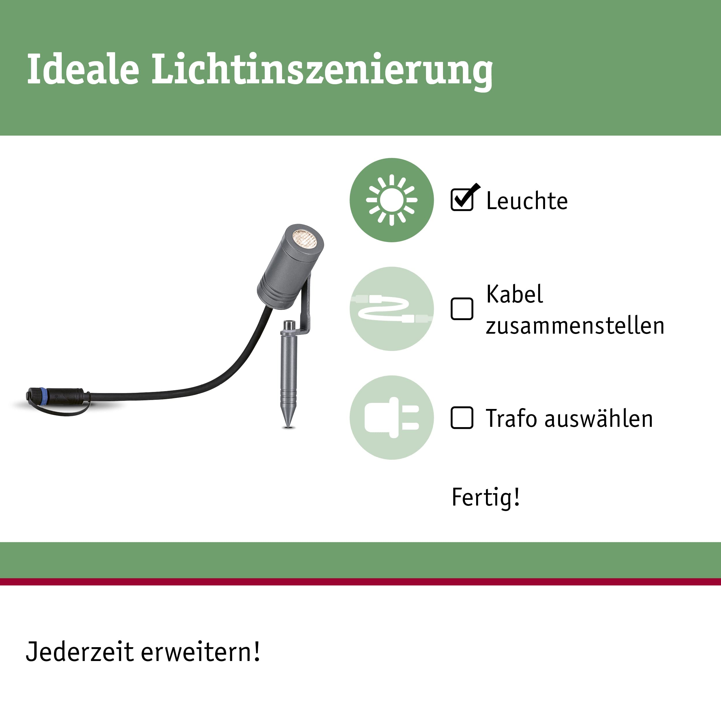 Paulmann 94368 Plug & Shine LED oświetlenie zewnętrzne reflektor ogrodowy Radix IP65 3000K 6W szary ściemnialny system oświetlenia ogrodowego aluminium