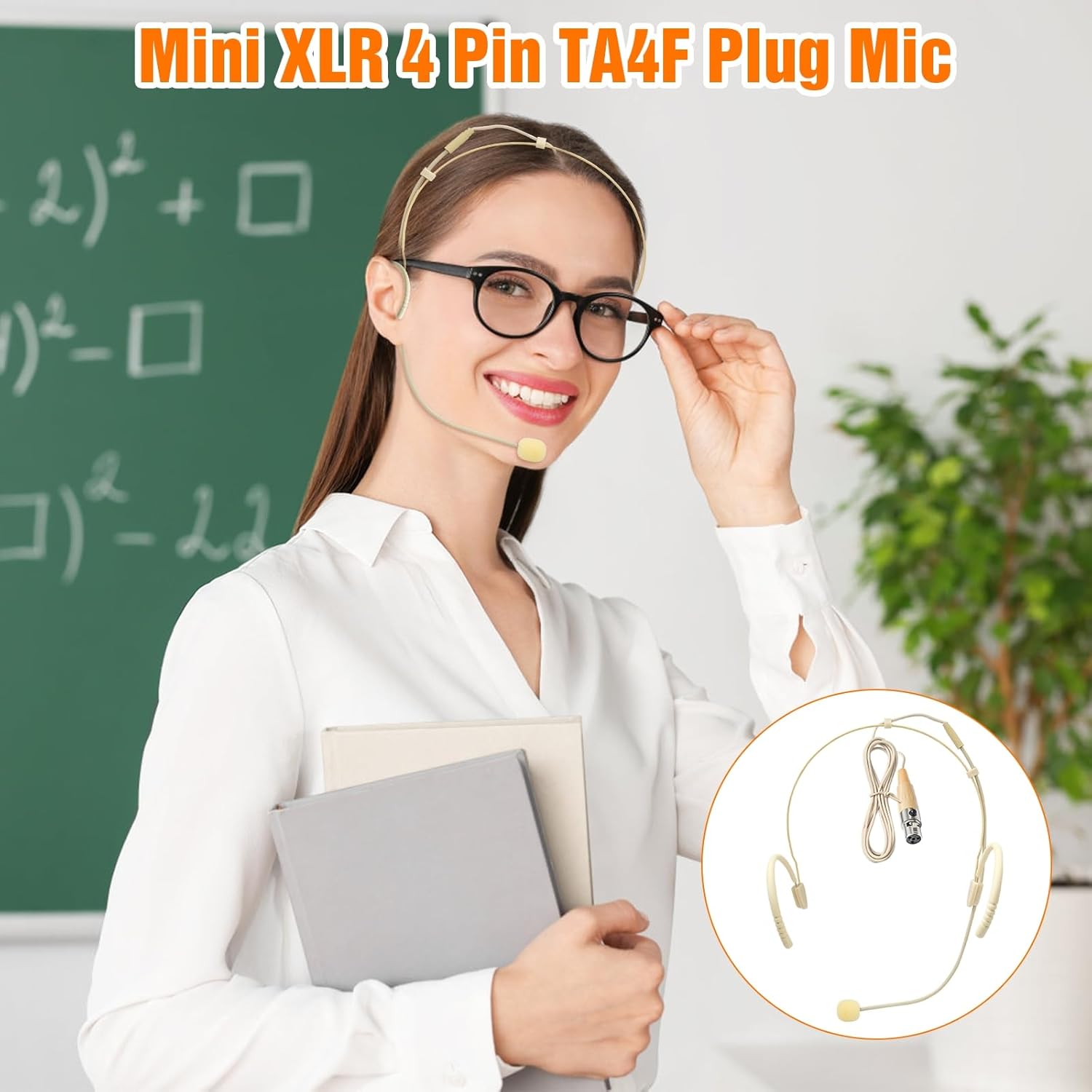 2 Pack Professional Headset/Headworn Microphone Omni-Directional Hanging Condenser Over-Ear TA4F Mini XLR Mic for Shure Hands-Free Microphone with Windscreen,Beige Low Profile Light-Weight - Image 5