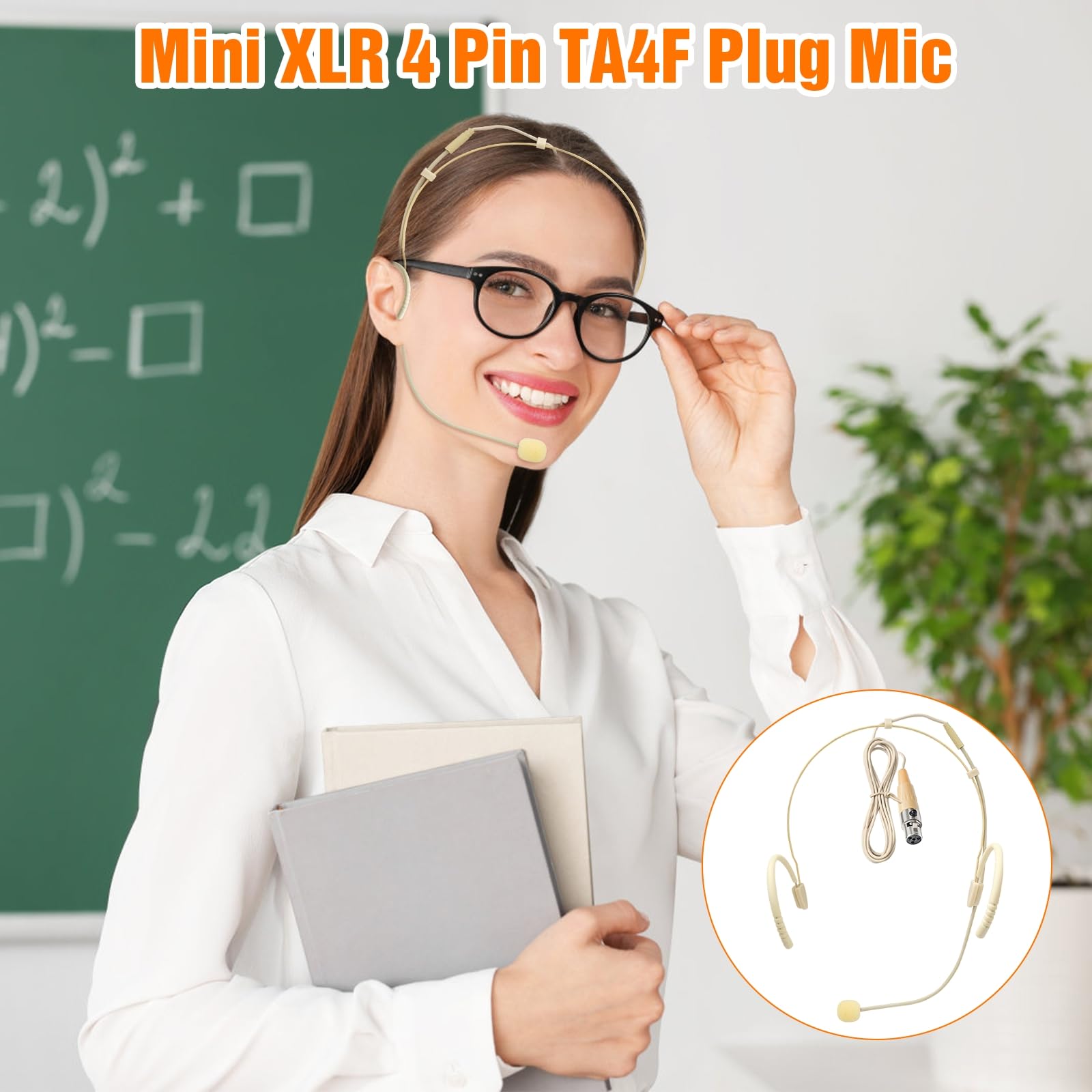 Headset-Mikrofon mit zwei Ohrhörern, zum Aufhängen, Mini-XLR, 4-poliger TA4F-Stecker für Shure, Silikon-Ohrbügel, 1,5 m Kabel, geeignet für Bühne, Vorträge, Live-Auftritte, Theater, 5 Stück