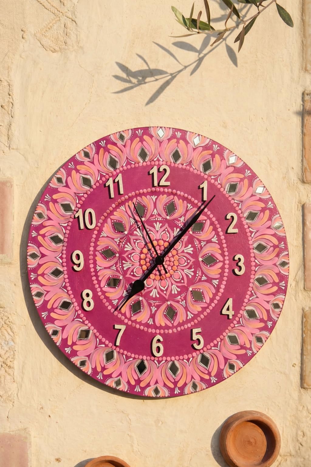 Pink Mandala Handmade Wall Clock 38.1 cm Round | Designer Decorative Analog Clock | Silent Sweep Quartz Wall Clock for Home Décor-image-36