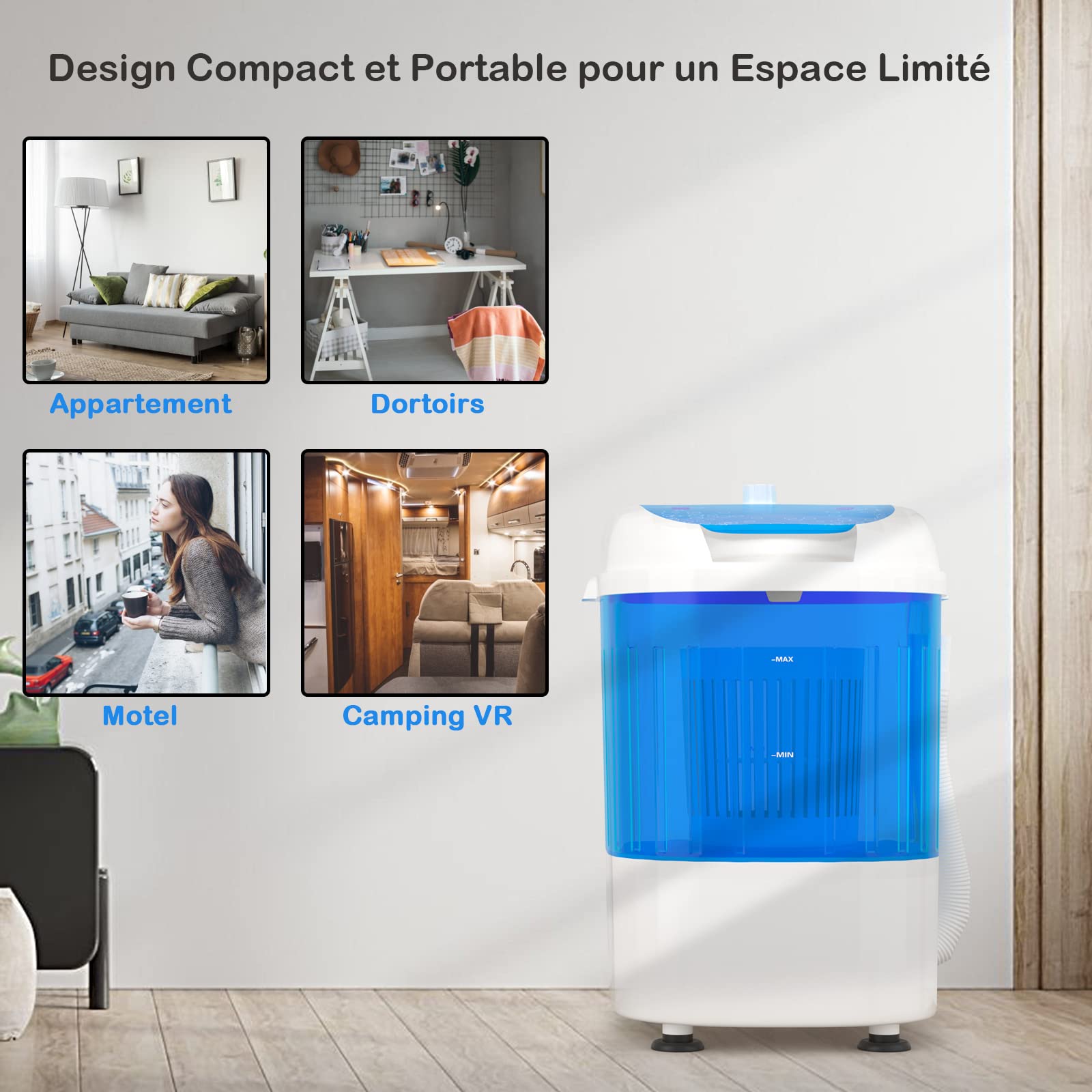 GOPLUS Mini Machine à Laver Portable, 2,5 KG, 170W, 36x34x51 CM, Mini Lave-Linge 2 en 1 Multi-Fonction Essorage, Semi-automatique, Minuterie, Lavage Rapide, pour Camping, Appartement, Dortoir, Voyage