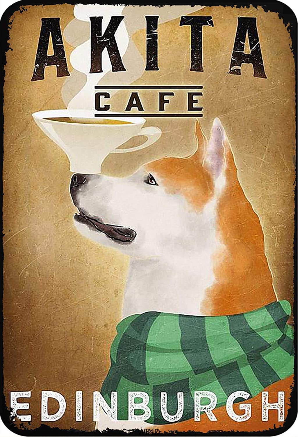 Yelacecca Akita Cafe Edinburgh Funny Vintage Metal Sign Poster 8X12 Inches