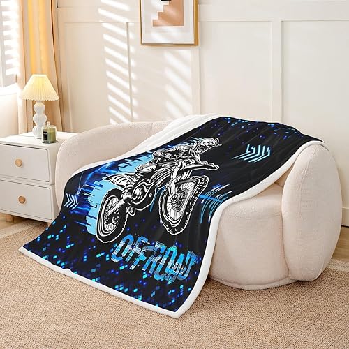 Miniatura 3 de Castle Fairy Manta de motocross, manta geométrica azul y negro con líneas de neón, decoración de habitación para niños, adolescentes, hombres,