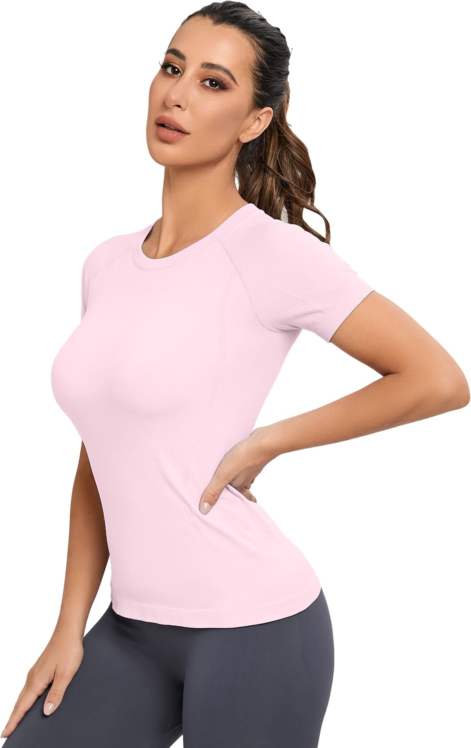 MathCat Seamless Workout Tops for Women, Short Sleeve Compression Athletic Shirts Soft Yoga Gym Tops