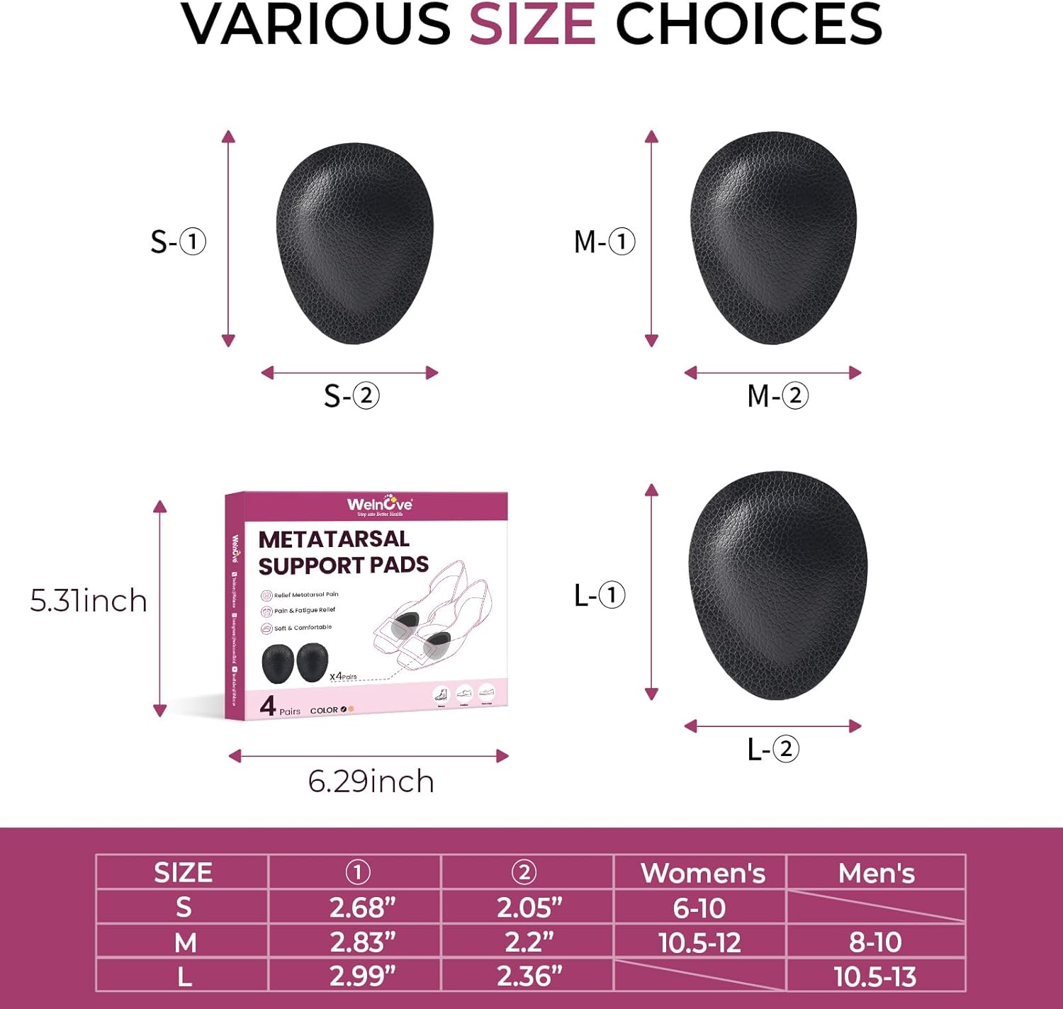 Welnove Metatarsal Pads for Women Men - Drip-Shape - Leather Ball-of-Foot Cushions for Forefoot Support - Soft Ball of Foot Pads for Metatarsalgia, Morton’s Neuroma, Fit for High Heels,Shoes(Size:S) - Image 7