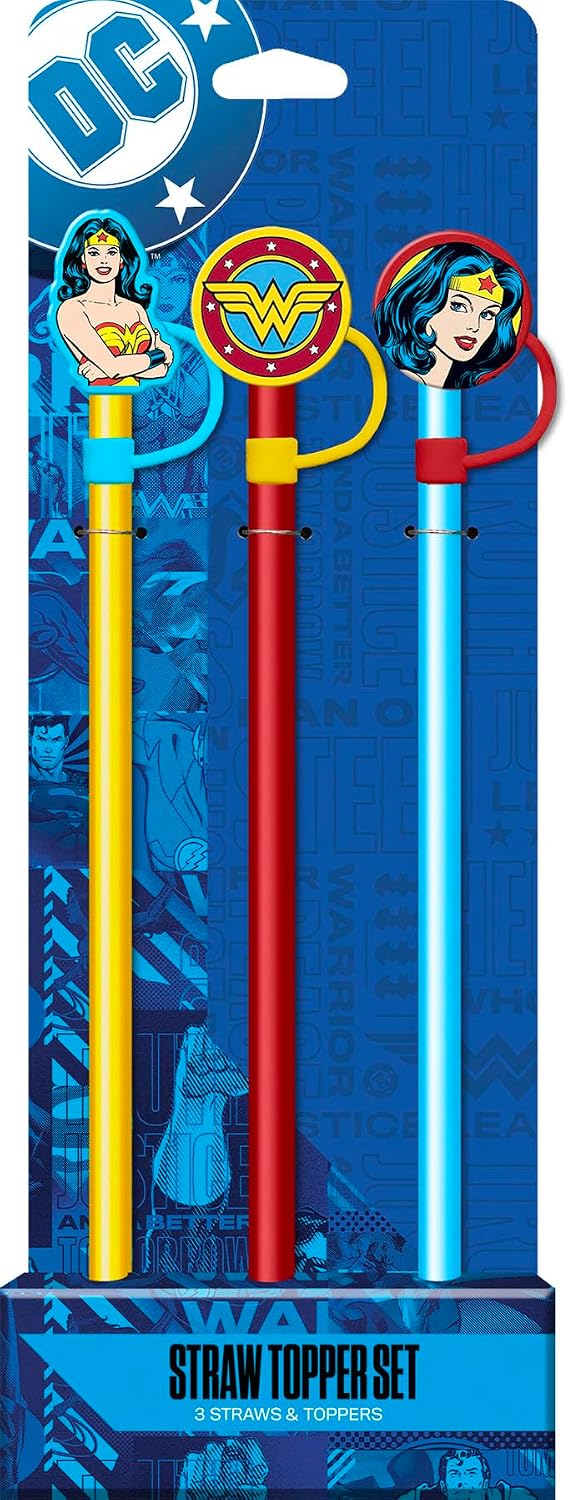 Spoontiques Harry Potter Straw Topper Set, 3 Pack - 12.5”, BPA-Free Straws w/Silicone Charm Topper, Ideal for Water Bottles, Travel Mugs, Tumblers