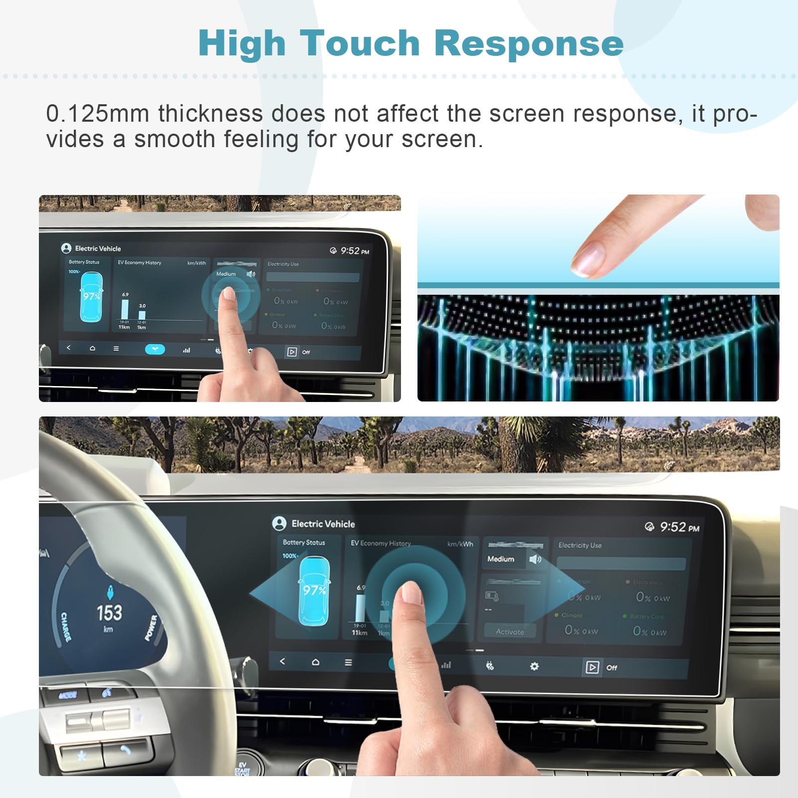 CDEFG Compatible con Hyundai Kona SX2 2024-2026 EV Navegación y Panel de Instrumentos Película Protectora 12,3 pulgadas GPS Protector de Pantalla Navi Película Accesorios 2 Piezas
